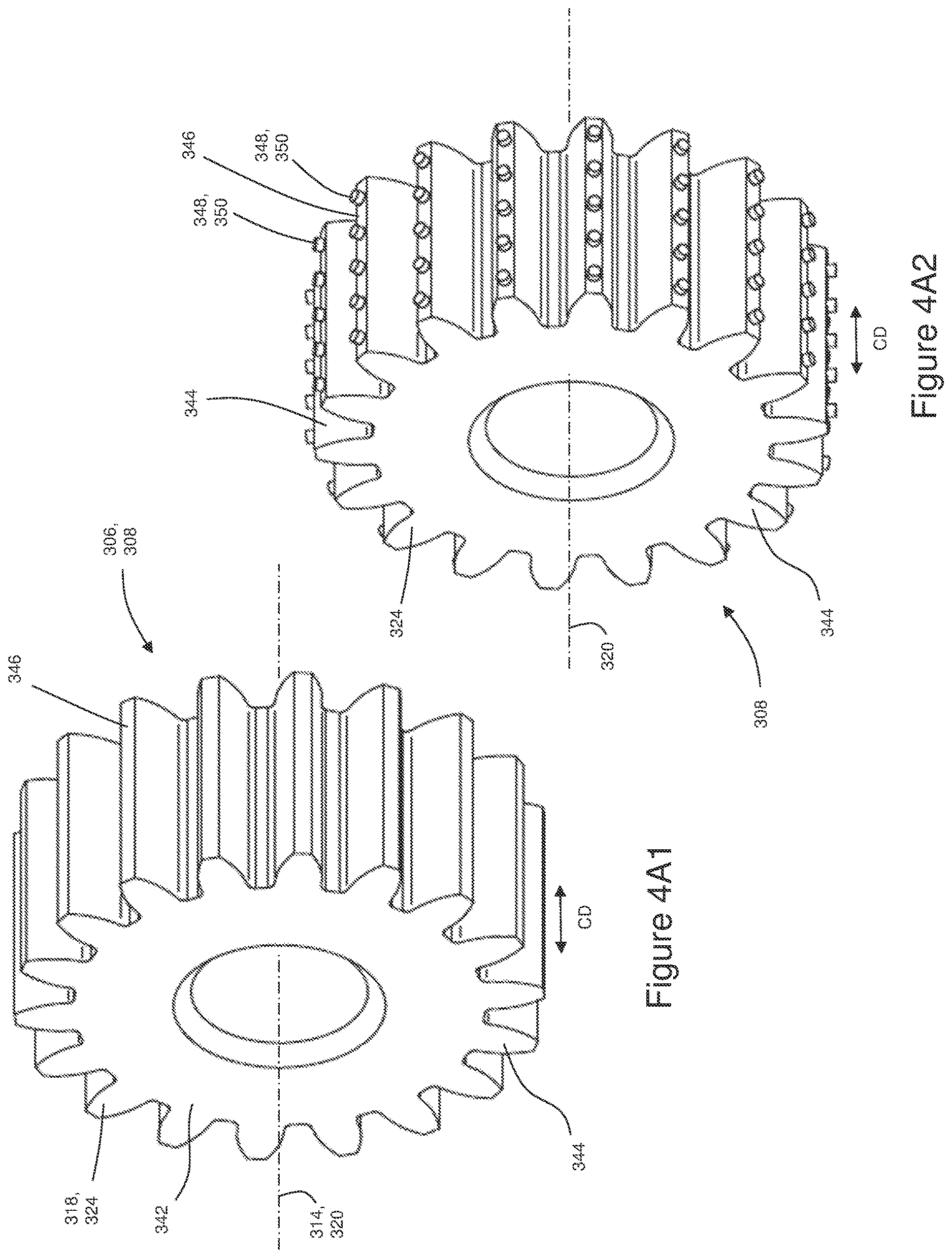 Patent US12616614 Figure 5 – Absorbent articles with corrugated elastomeric laminates and methods for making corrugated elastomeric laminates