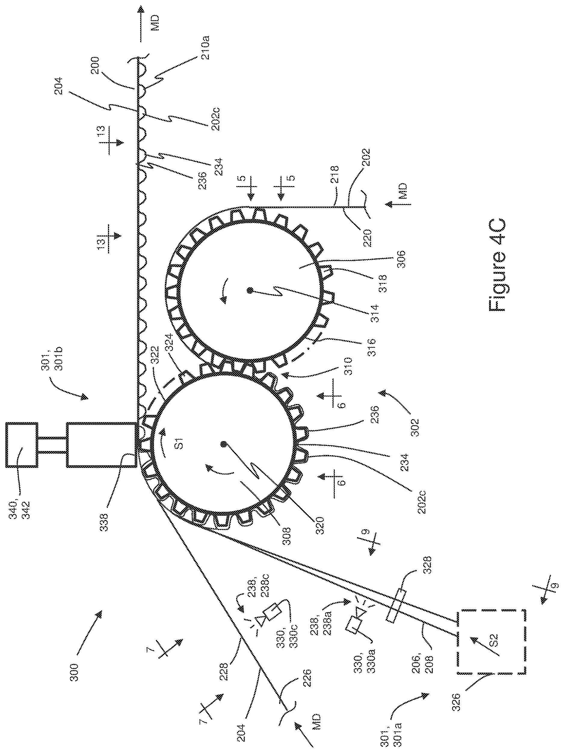 Patent US12616614 Figure 8 – Absorbent articles with corrugated elastomeric laminates and methods for making corrugated elastomeric laminates
