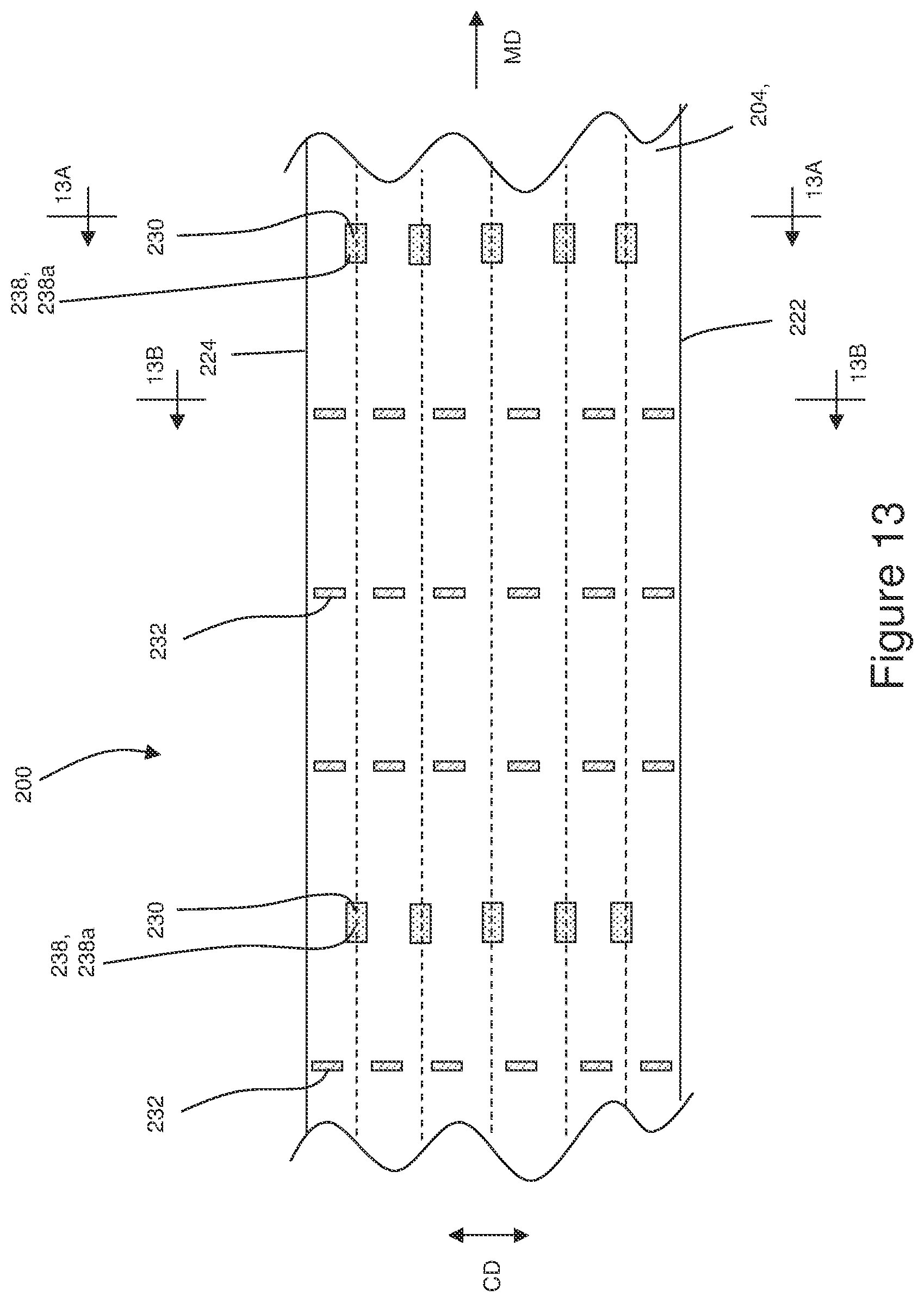 Patent US12616614 Figure 16 – Absorbent articles with corrugated elastomeric laminates and methods for making corrugated elastomeric laminates