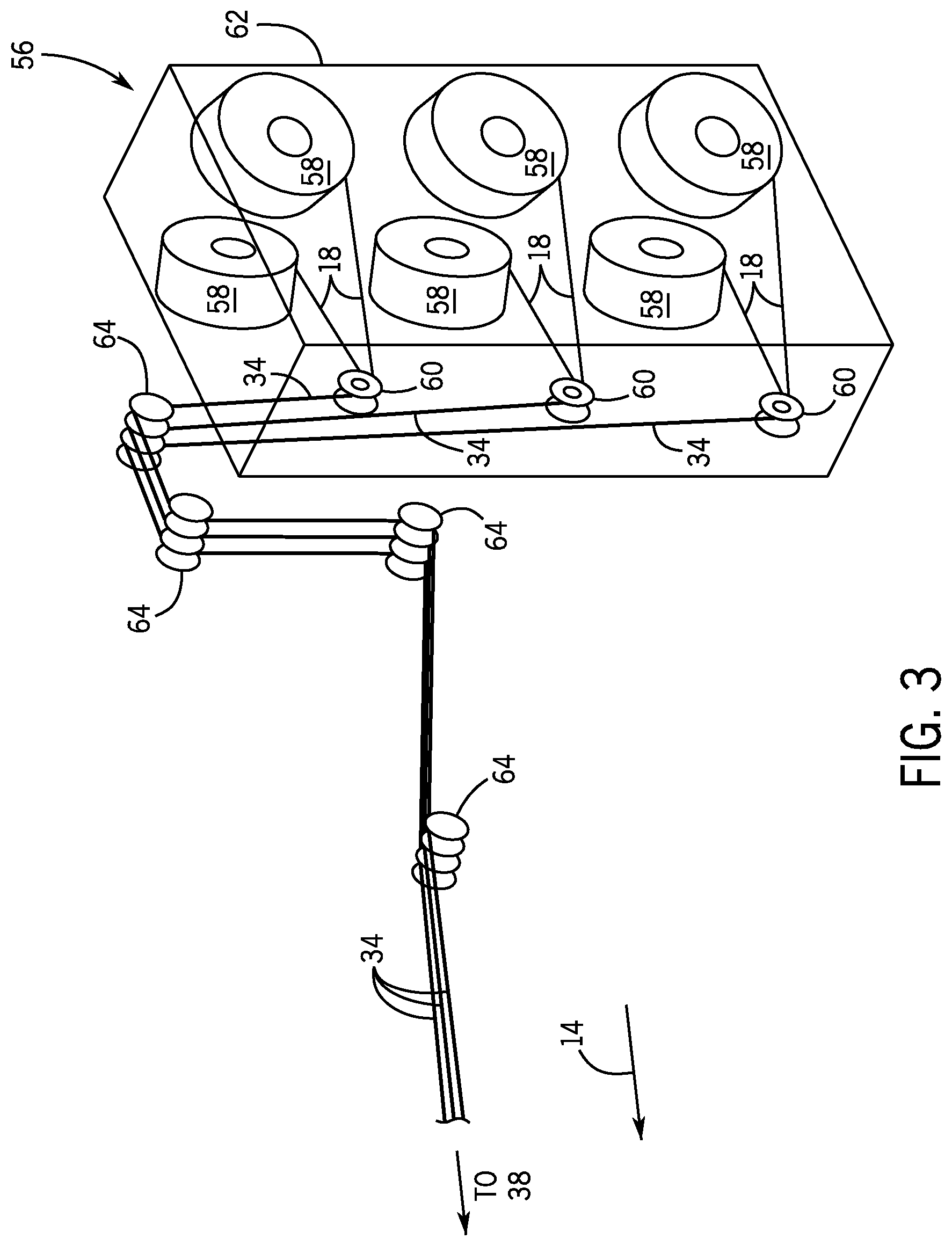 Patent US12616617 Figure 3 – Apparatus and method of manufacturing an elastic composite structure for an absorbent sanitary product