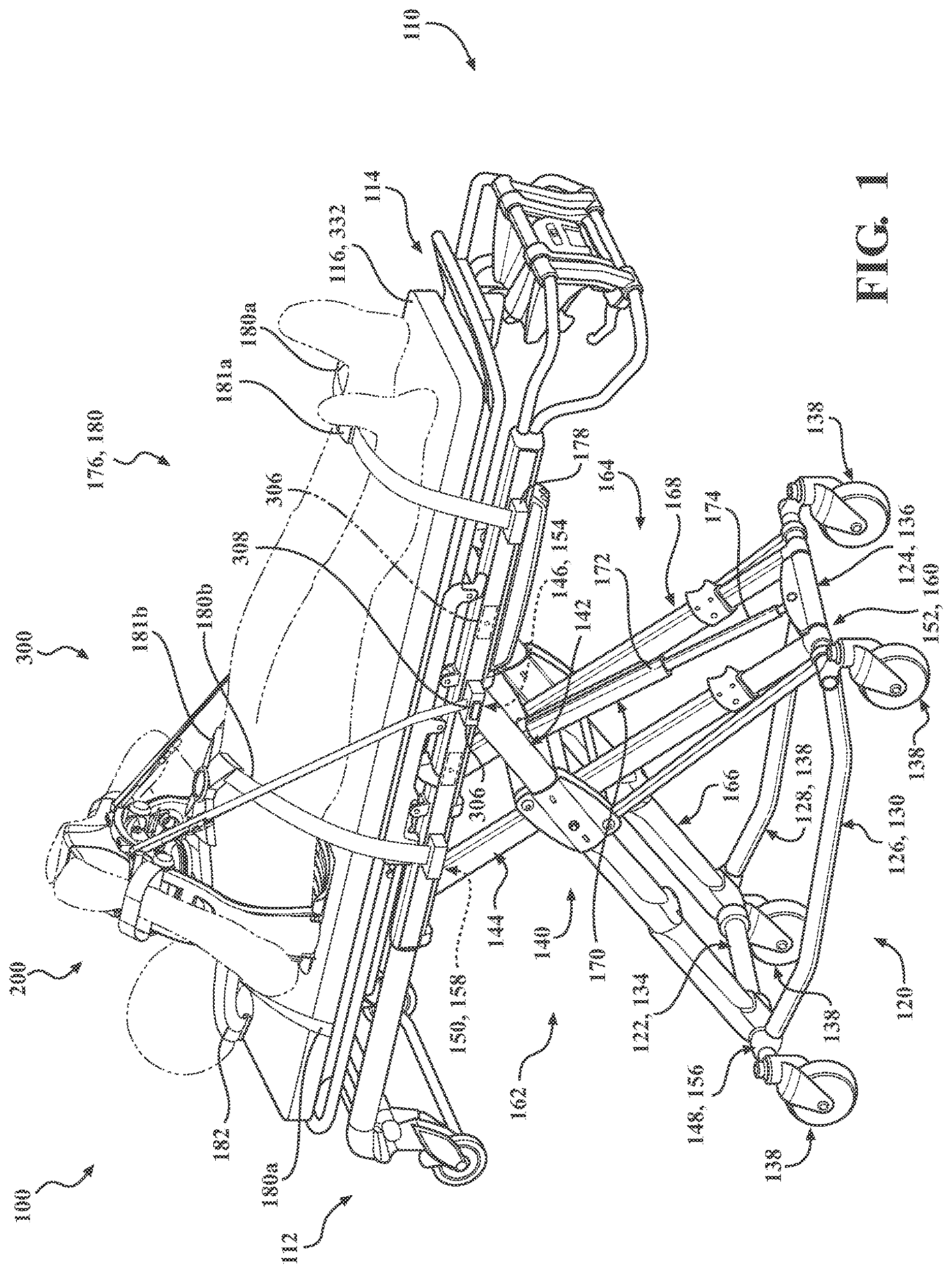Patent US12616624 Figure 1 – Chest compression system retainer with tethers for use with a patient transport apparatus