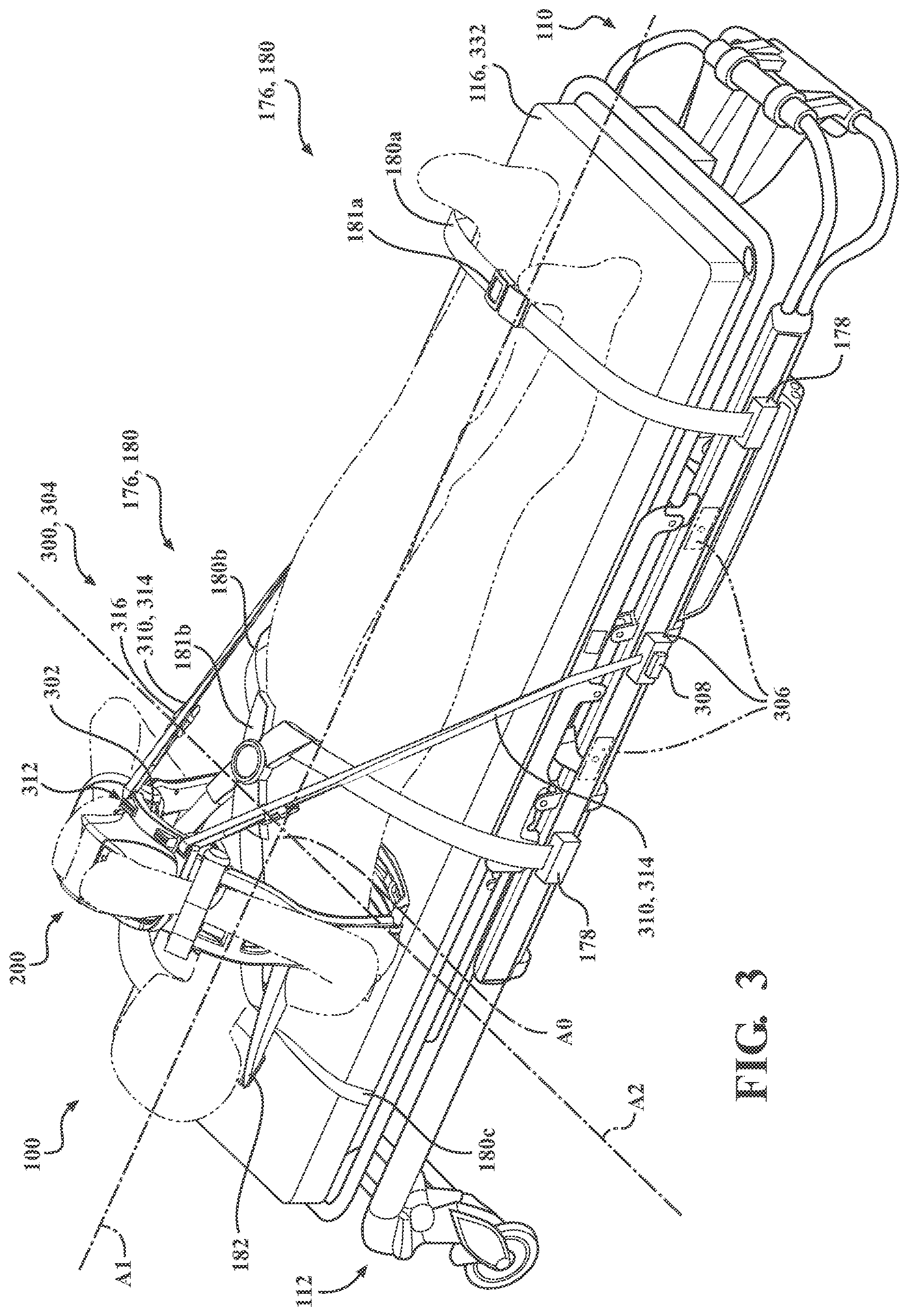 Patent US12616624 Figure 3 – Chest compression system retainer with tethers for use with a patient transport apparatus