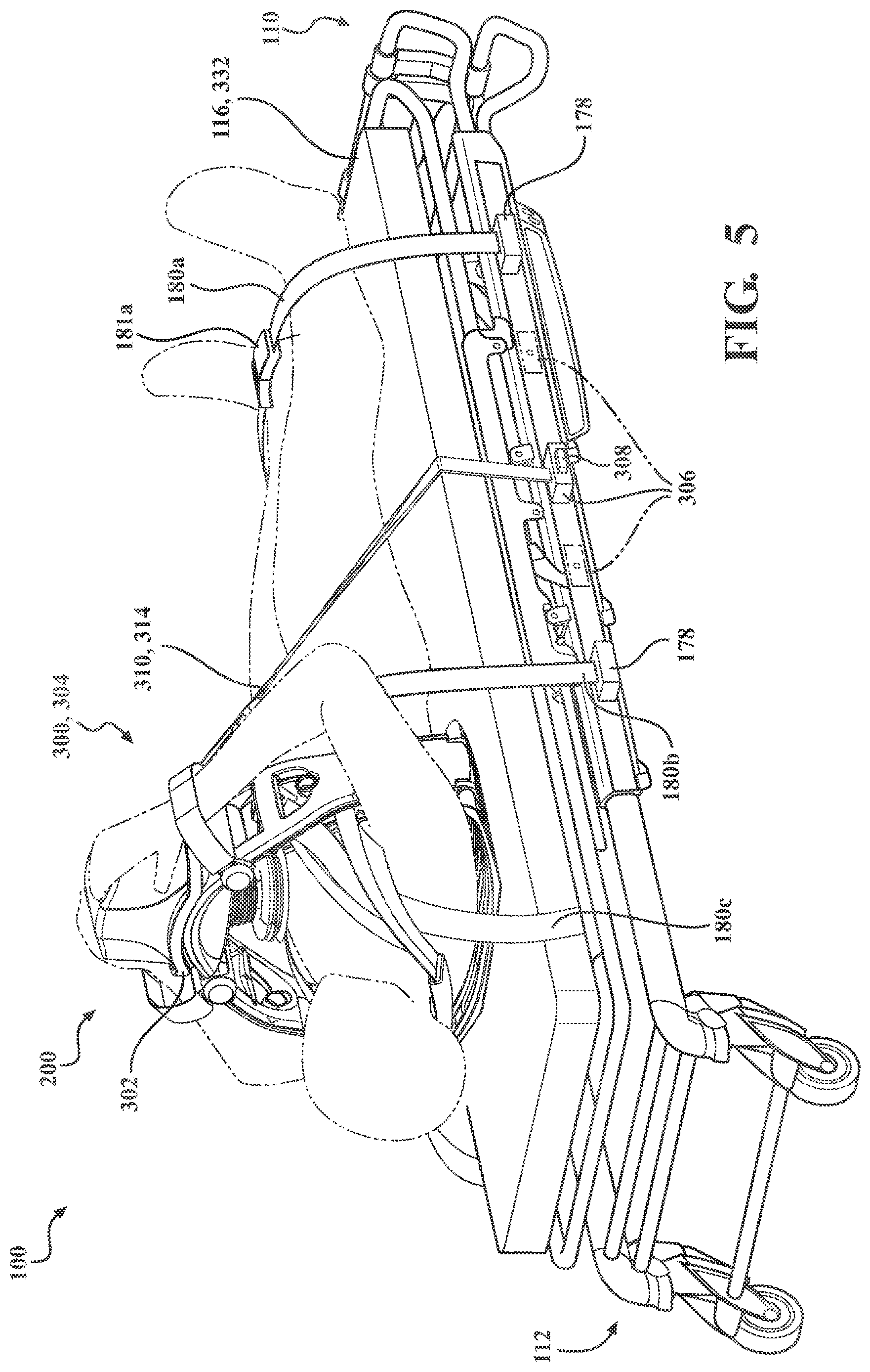Patent US12616624 Figure 5 – Chest compression system retainer with tethers for use with a patient transport apparatus