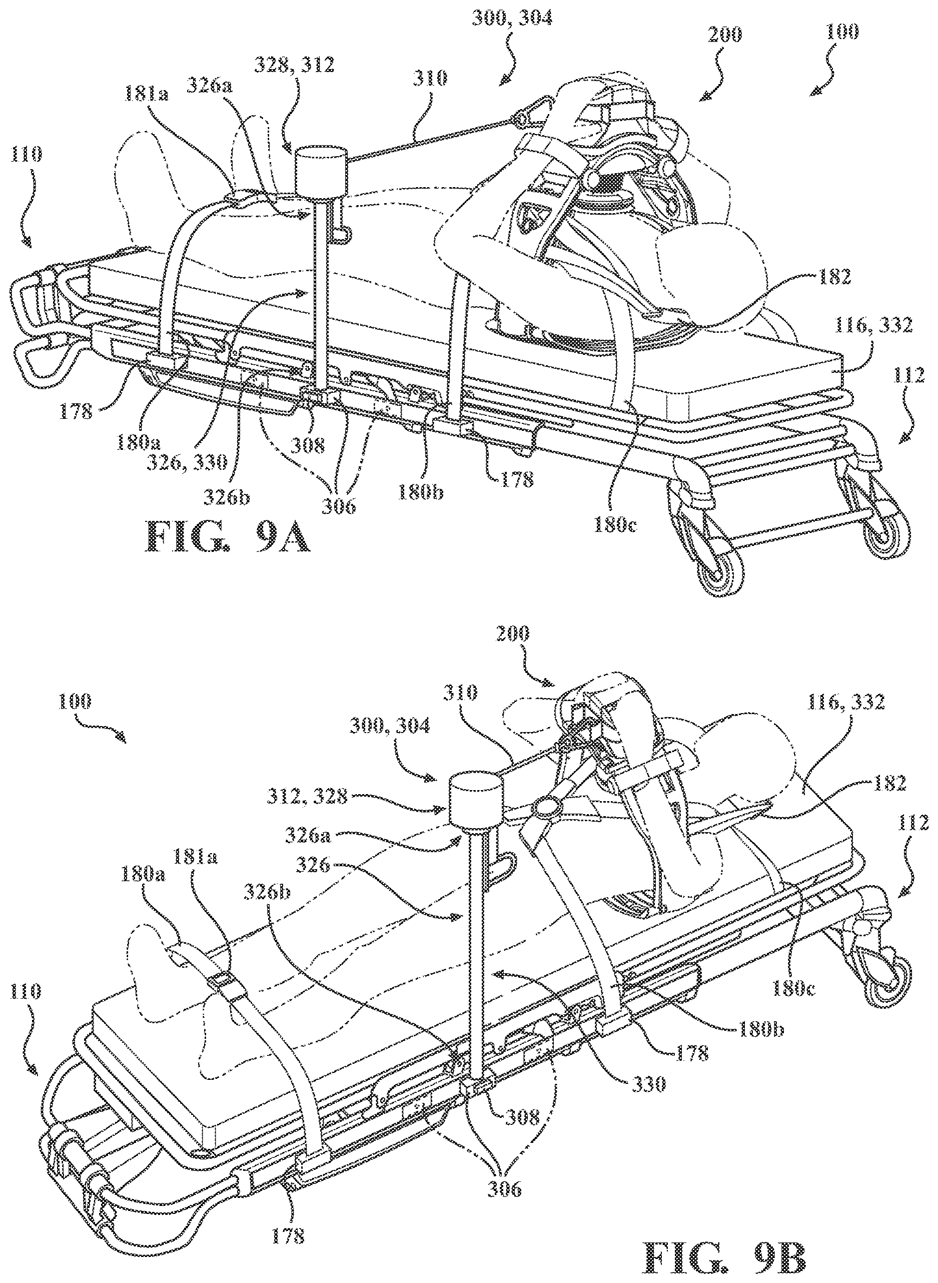 Patent US12616624 Figure 9 – Chest compression system retainer with tethers for use with a patient transport apparatus