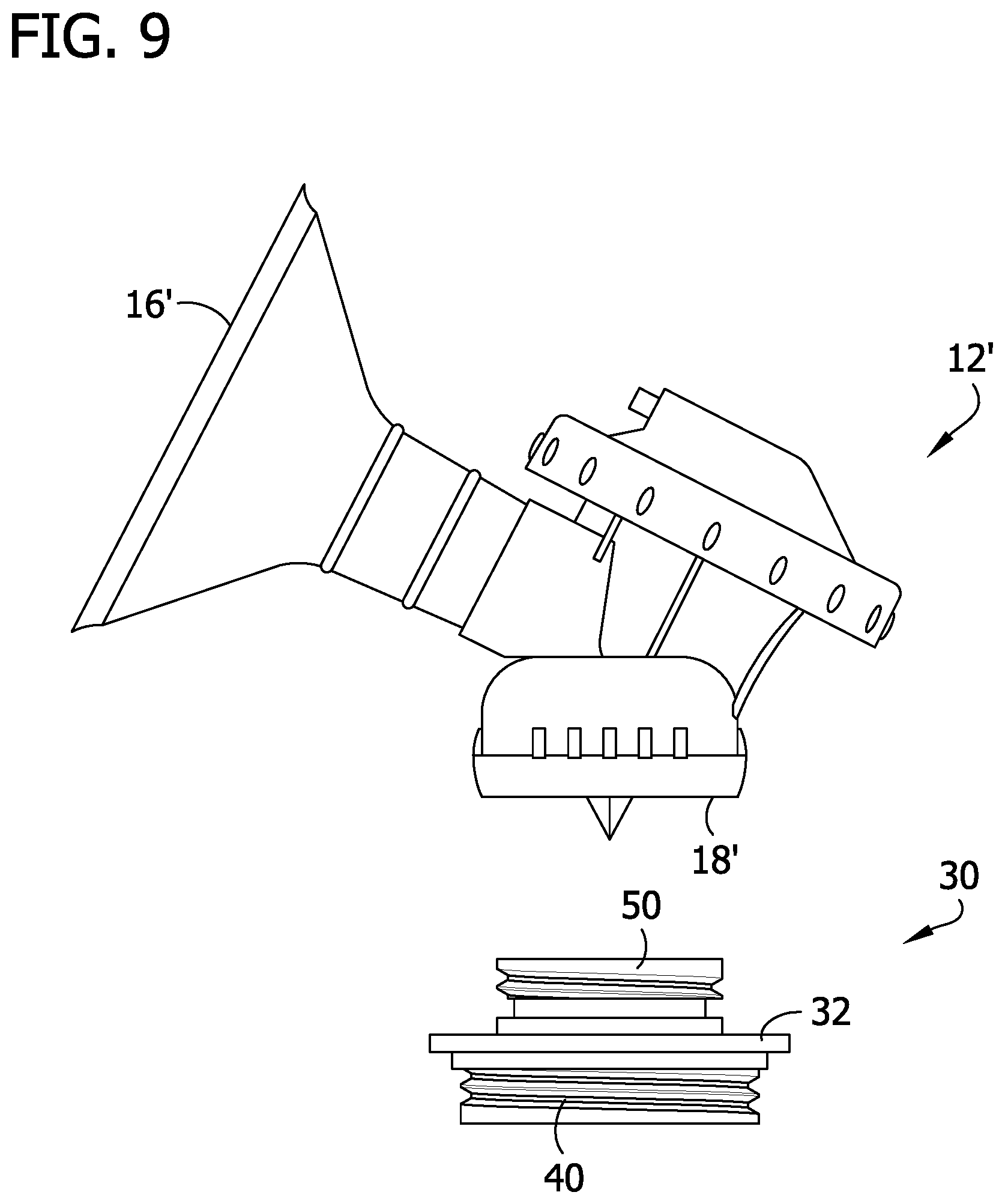 Patent US12616783 Figure 9 – Breast pump adapter