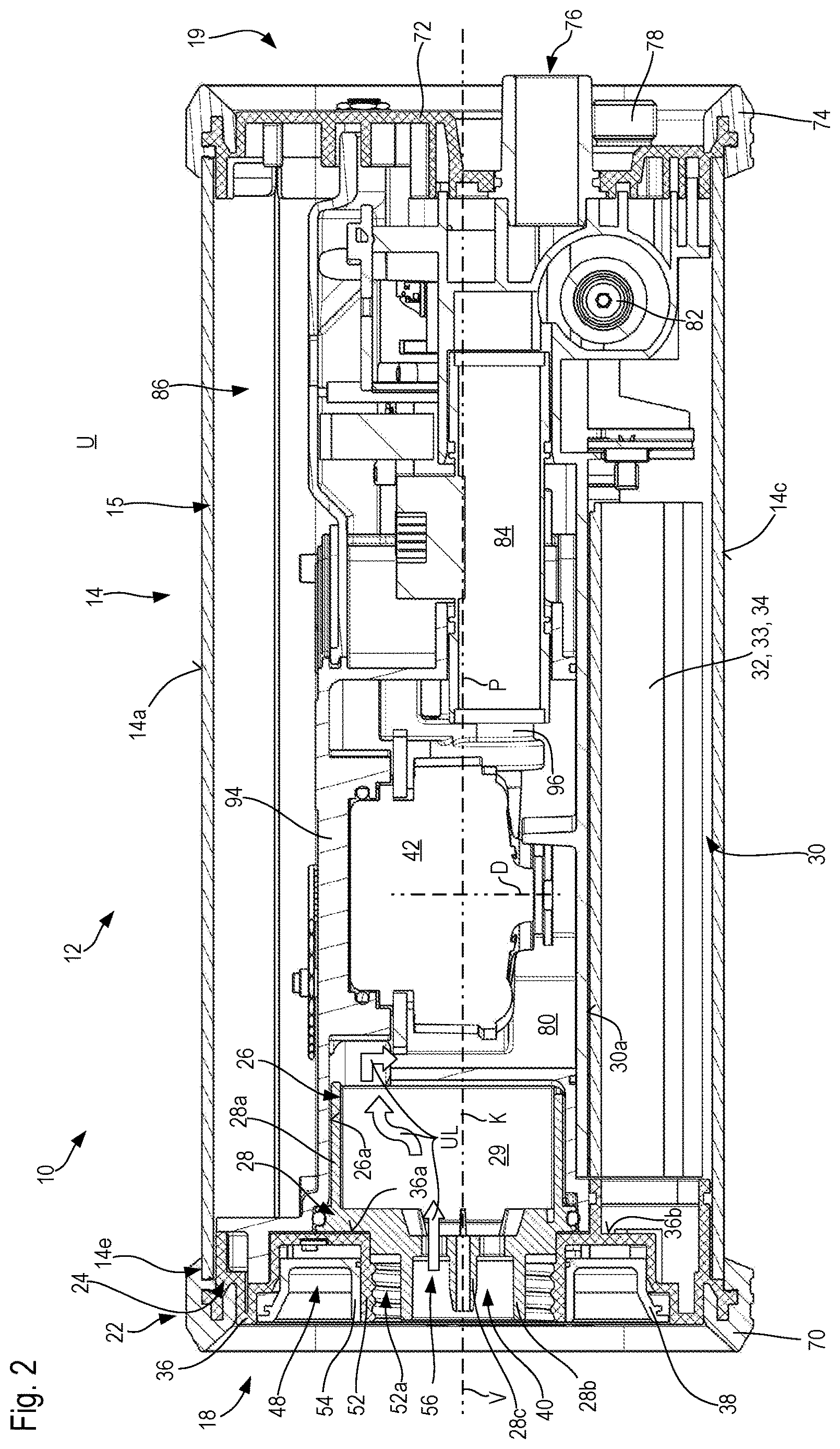 Patent US12616811 Figure 2 – Emergency ventilator with a fan which is cooled in a conductive and convective manner