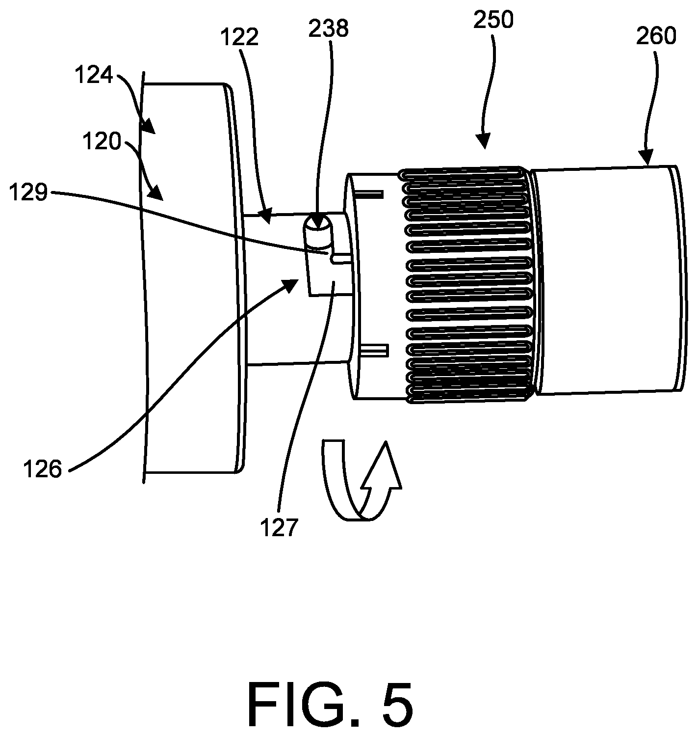 Patent US12616826 Figure 5 – Push-pull tightening port for percutaneous circulatory support device repositioning and axial locking, and attachment to sheath hub
