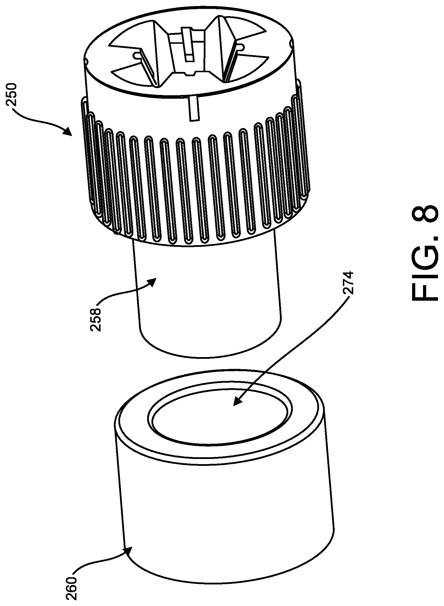 Patent US12616826 Figure 8 – Push-pull tightening port for percutaneous circulatory support device repositioning and axial locking, and attachment to sheath hub