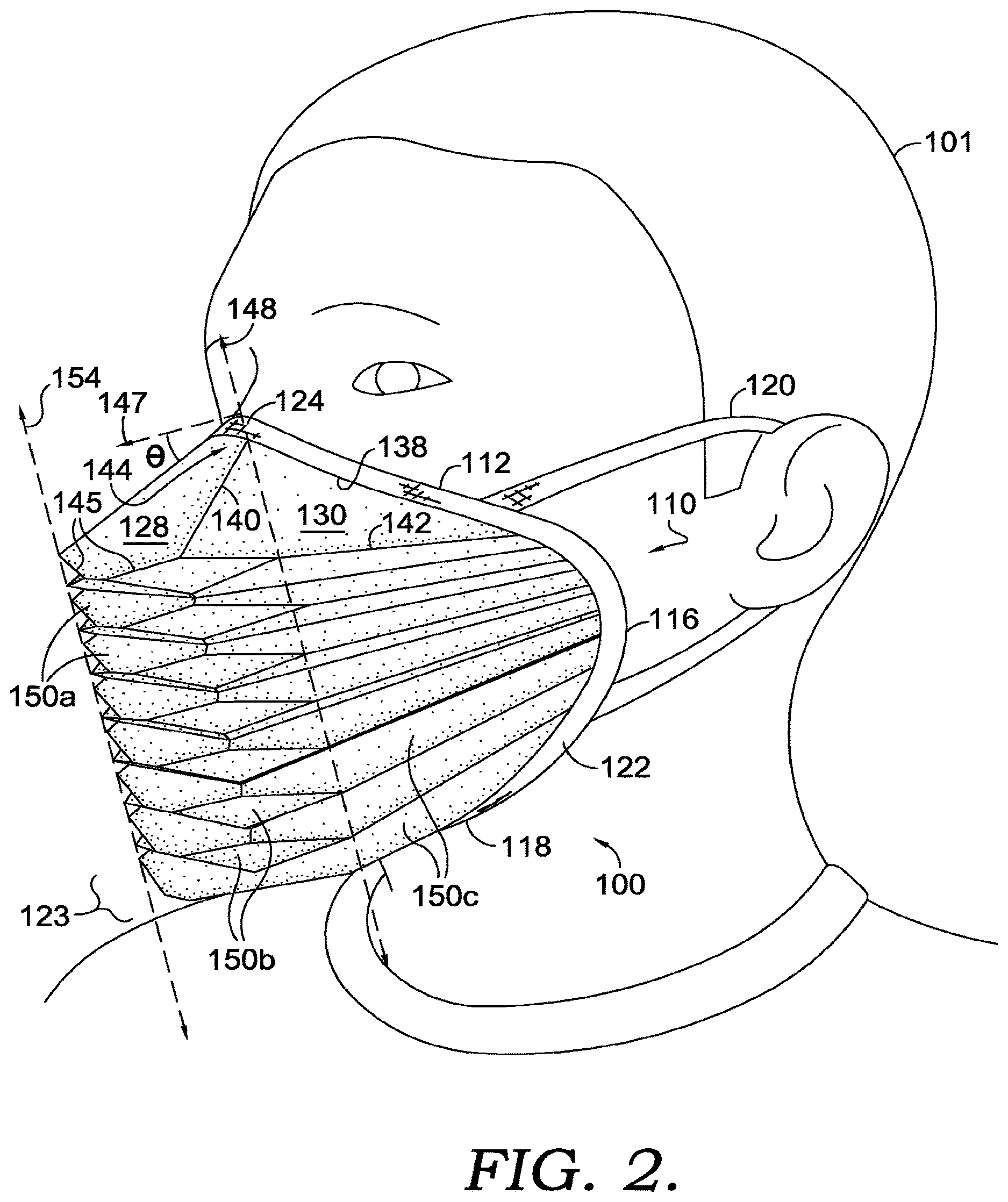 Patent US12616857 Figure 2 – Ventilating and filtrating face mask