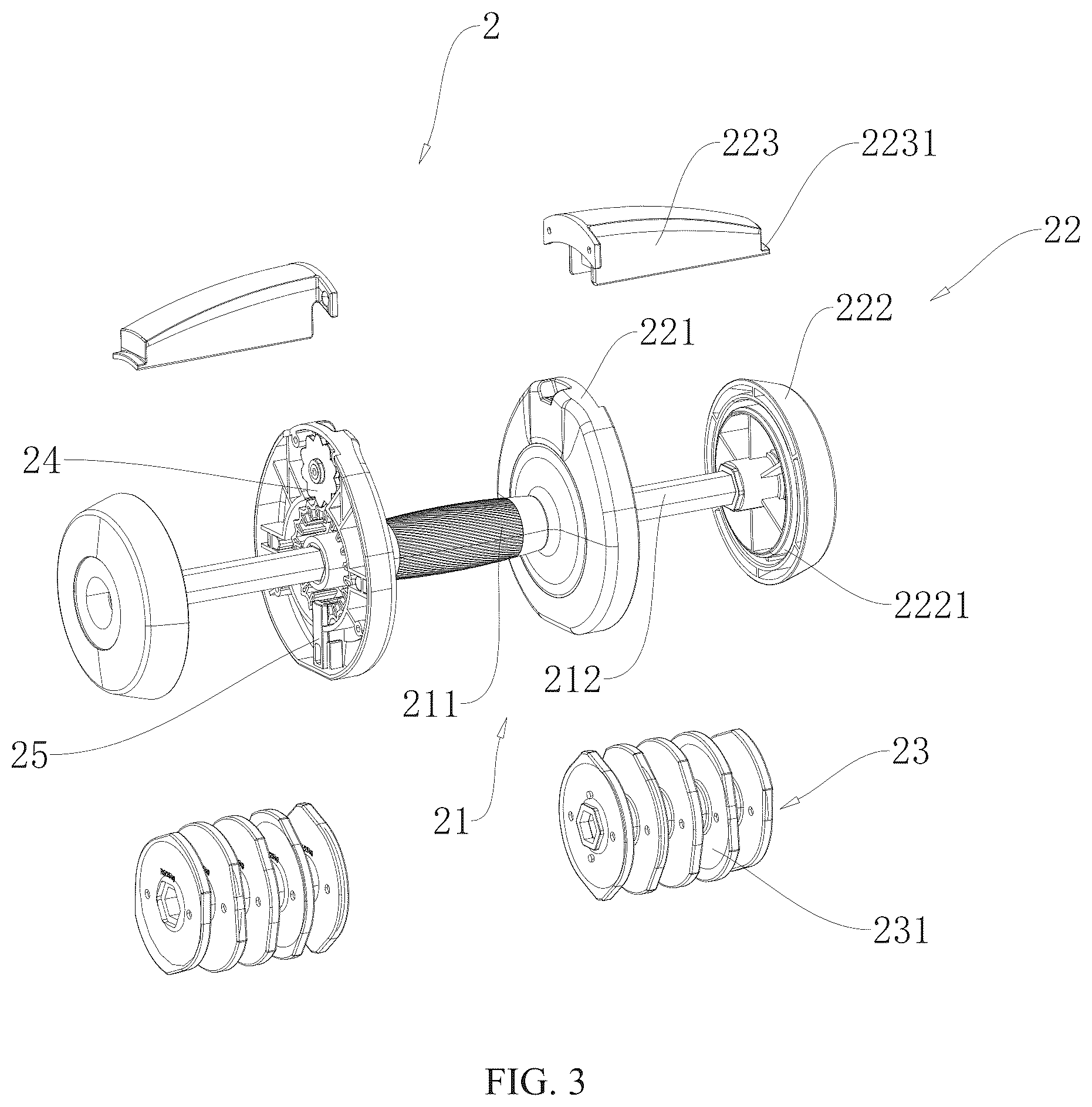 Patent US12616866 Figure 3 – Weight-visualized dumbbell