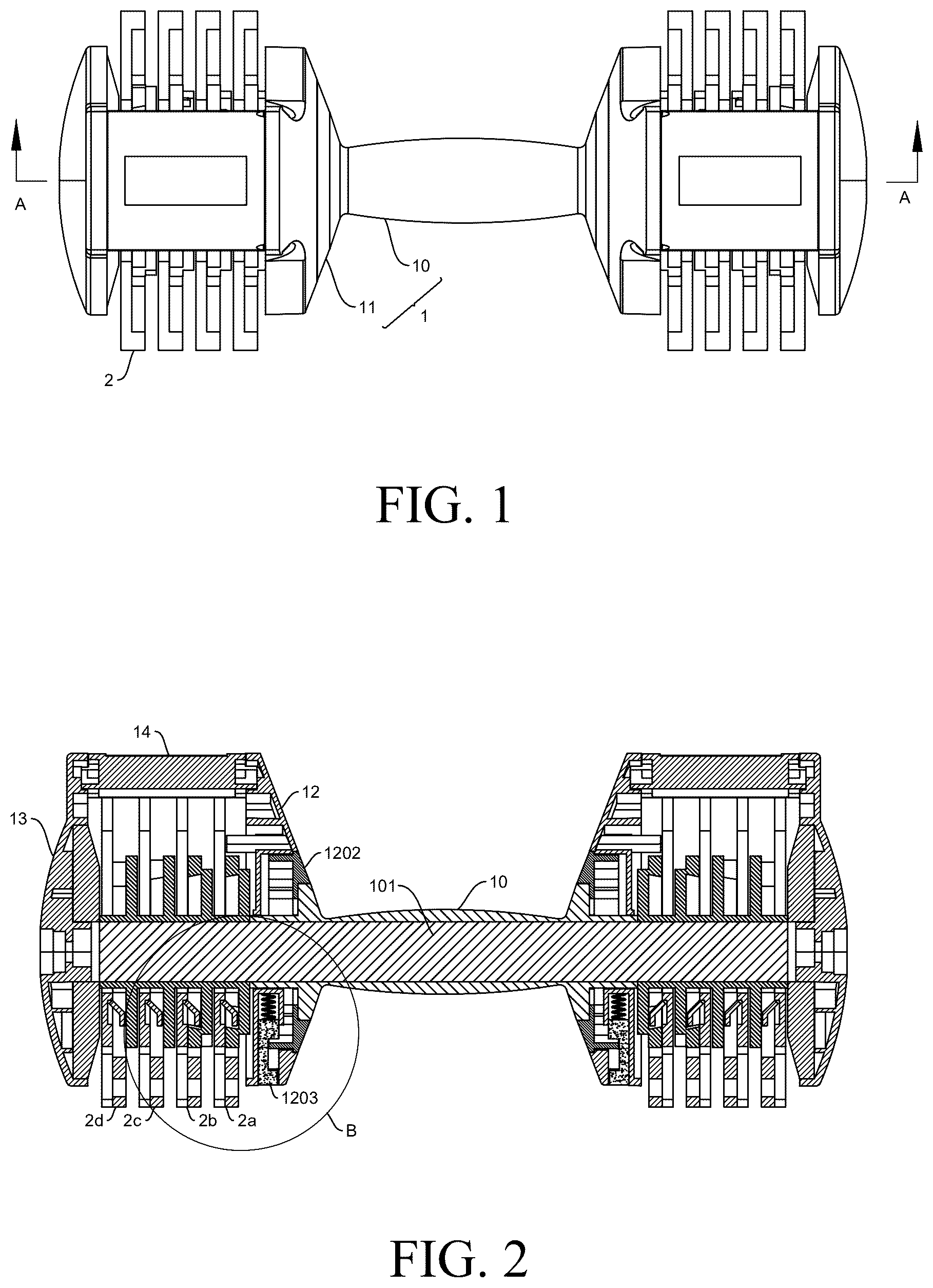Patent US12616867 Figure 1 – Dumbbell and dumbbell assembly