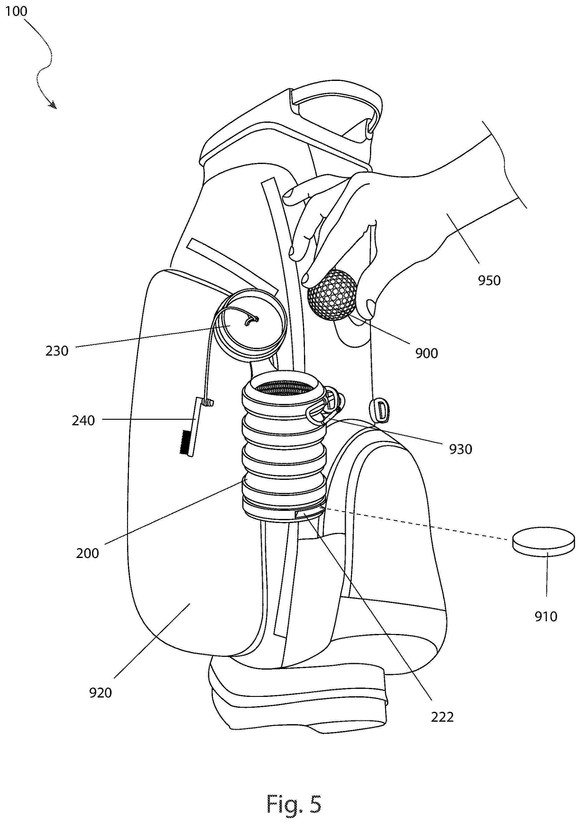 Patent US12616879 Figure 4 – Collapsible golf ball washer