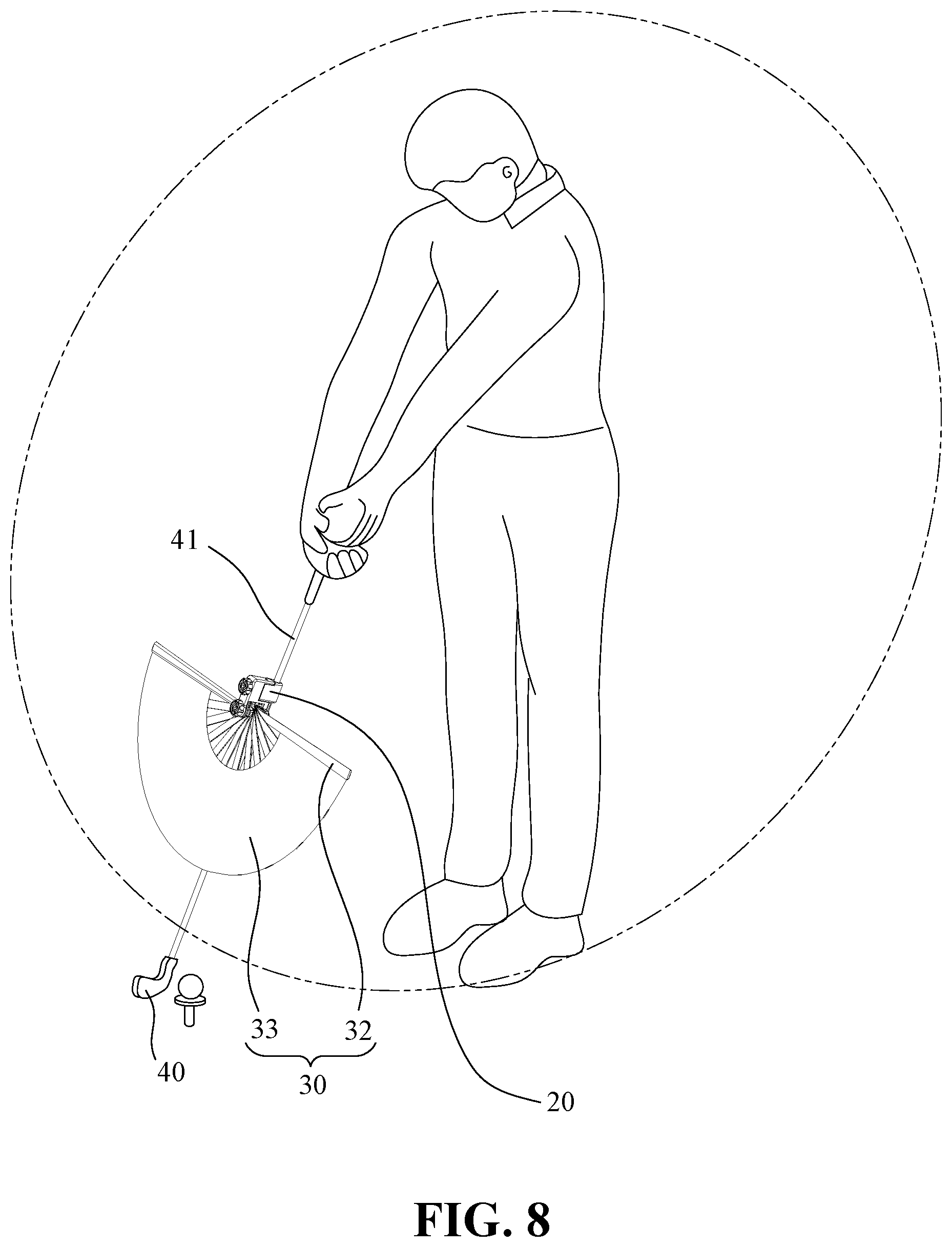 Patent US12616890 Figure 8 – Auxiliary device for practicing golf swing posture