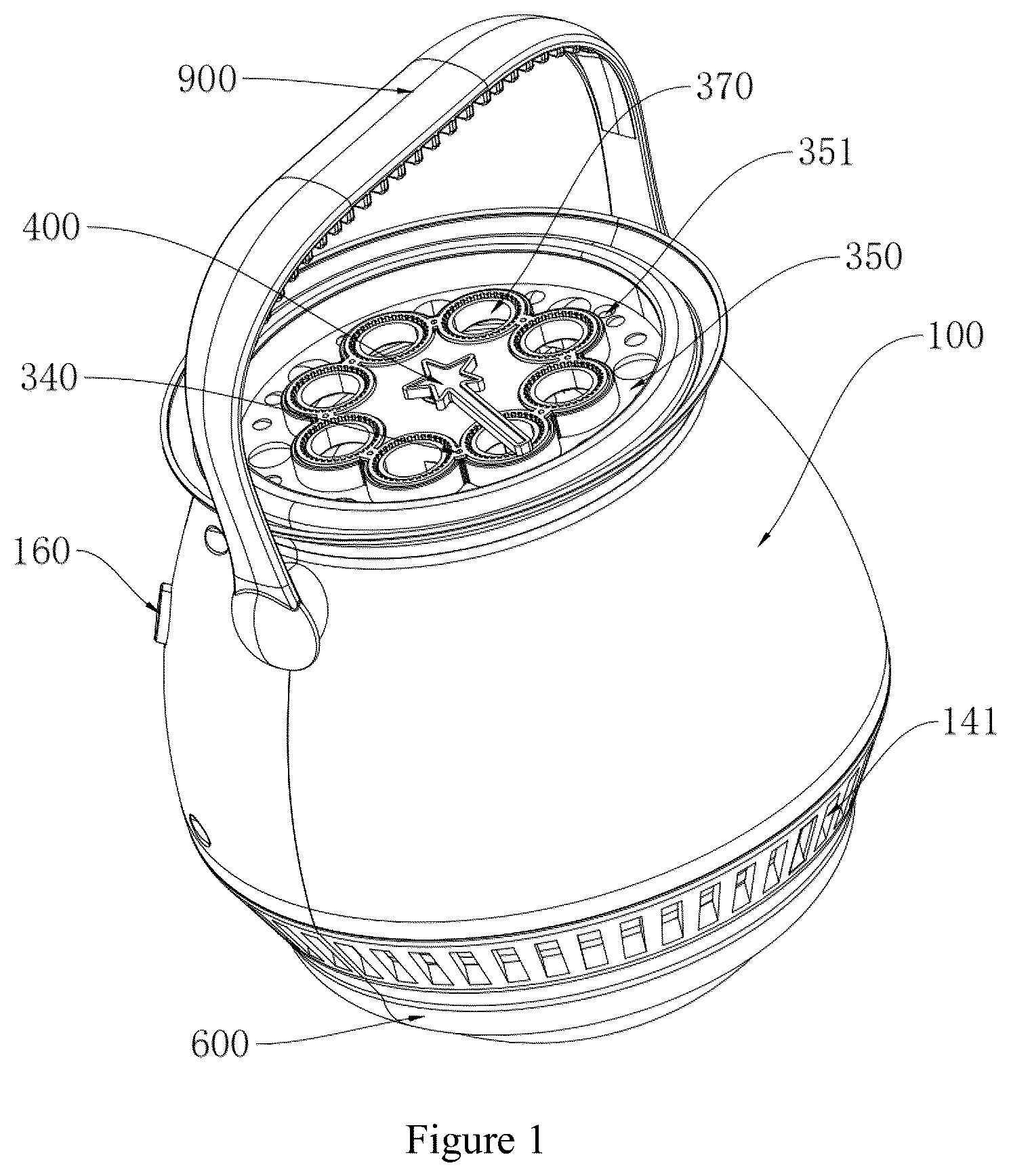 Patent US12616913 Figure 1 – Vertical bubble machine