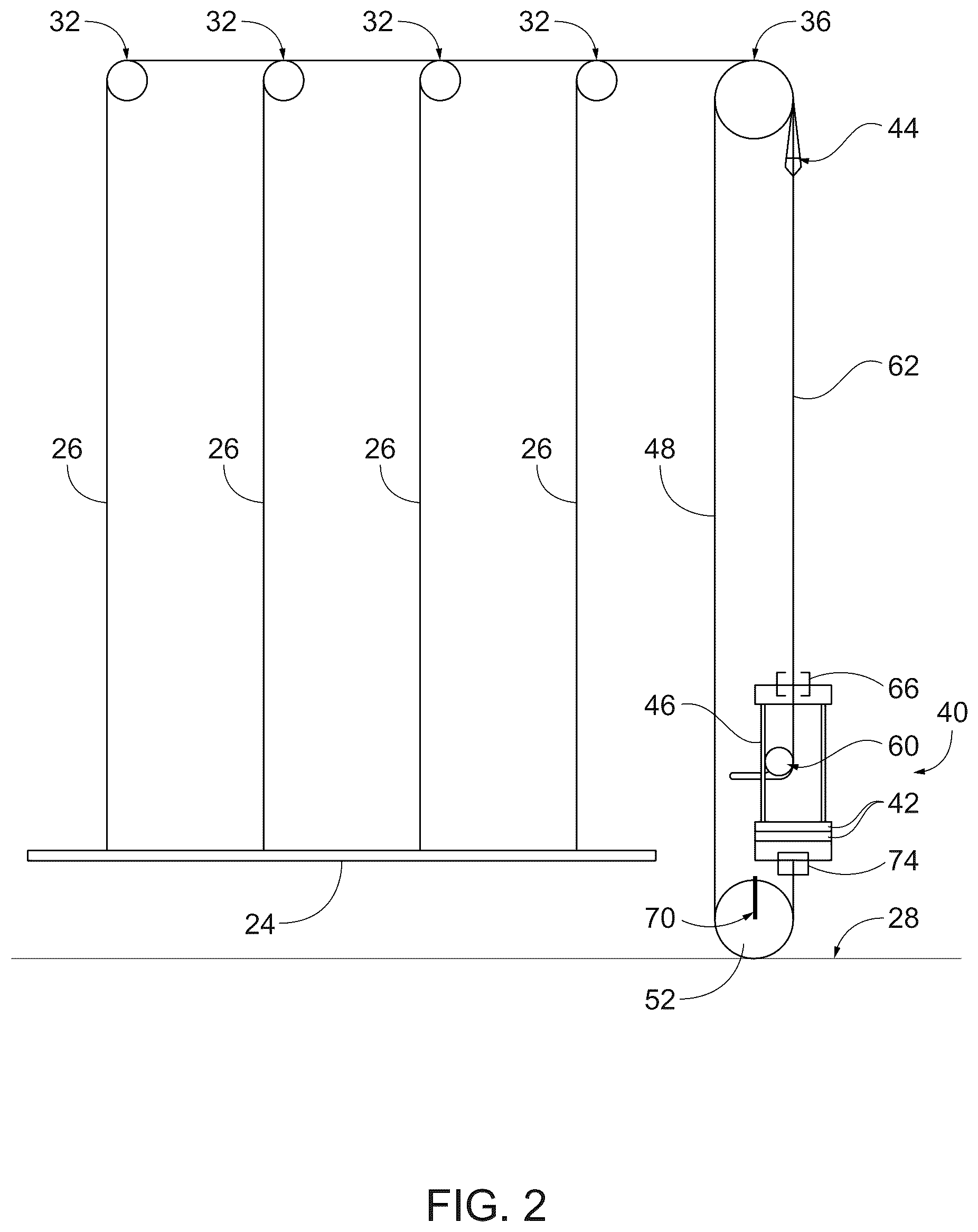 Patent US12616914 Figure 2 – Convertible counterweight rigging system