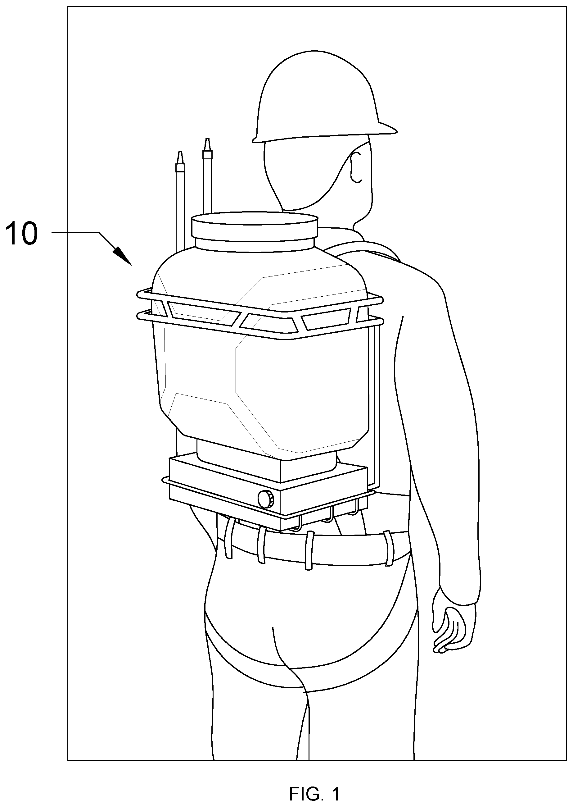 Patent US12616985 Figure 1 – Back-carried paint sprayer