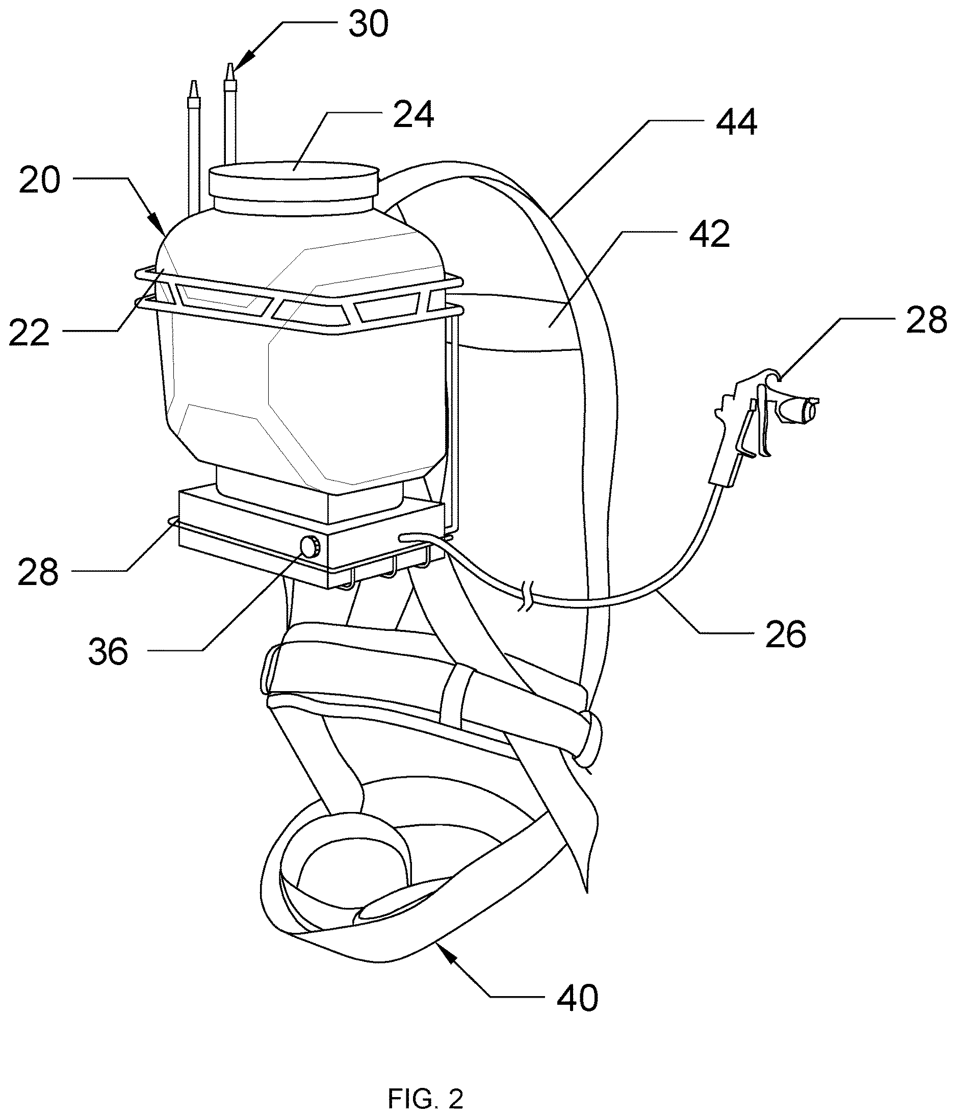 Patent US12616985 Figure 2 – Back-carried paint sprayer