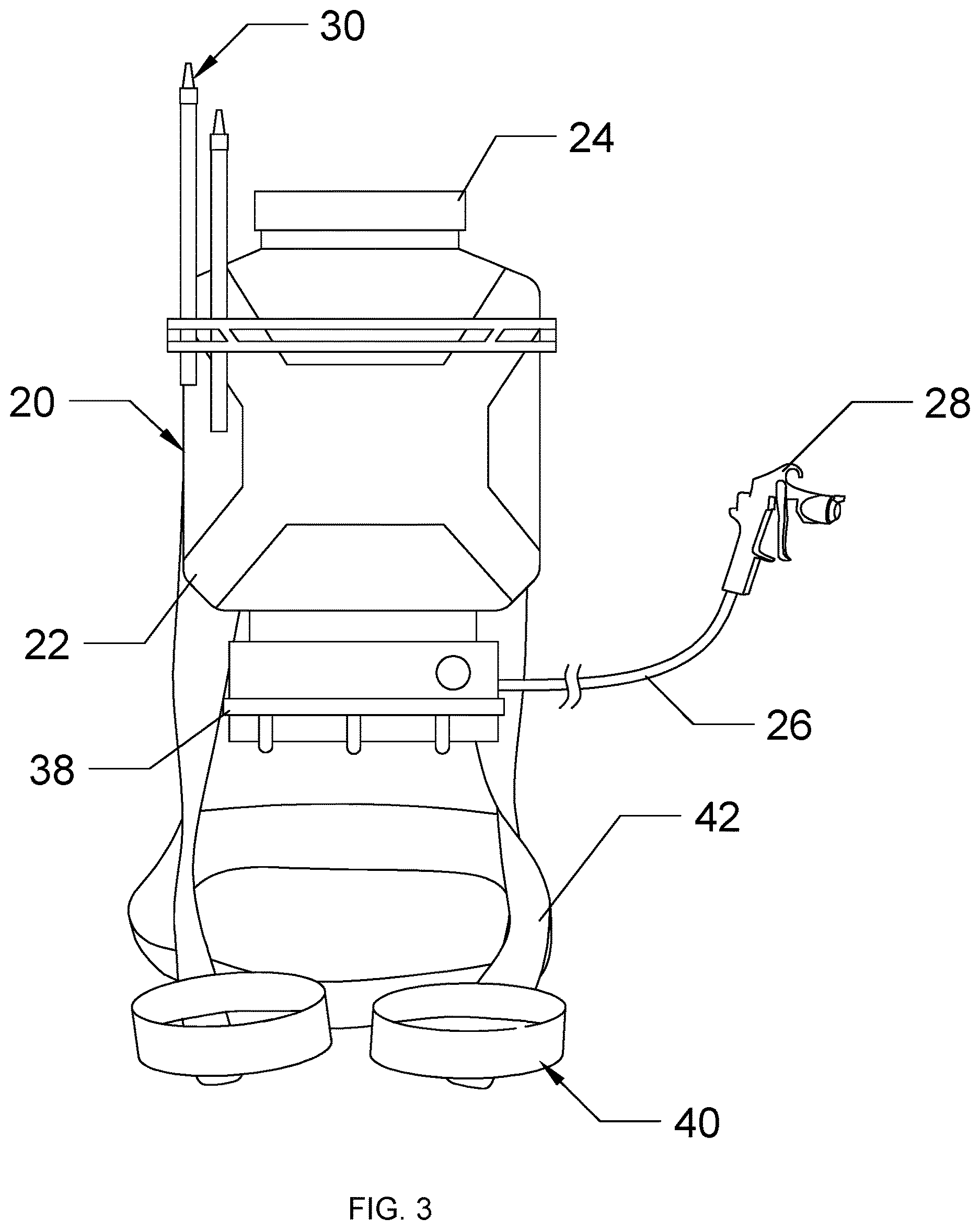 Patent US12616985 Figure 3 – Back-carried paint sprayer