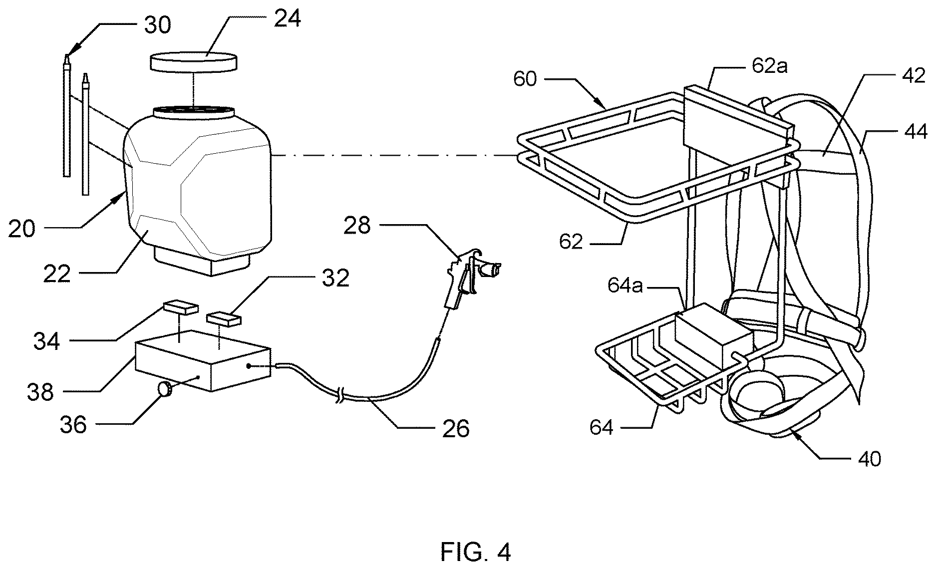 Patent US12616985 Figure 4 – Back-carried paint sprayer