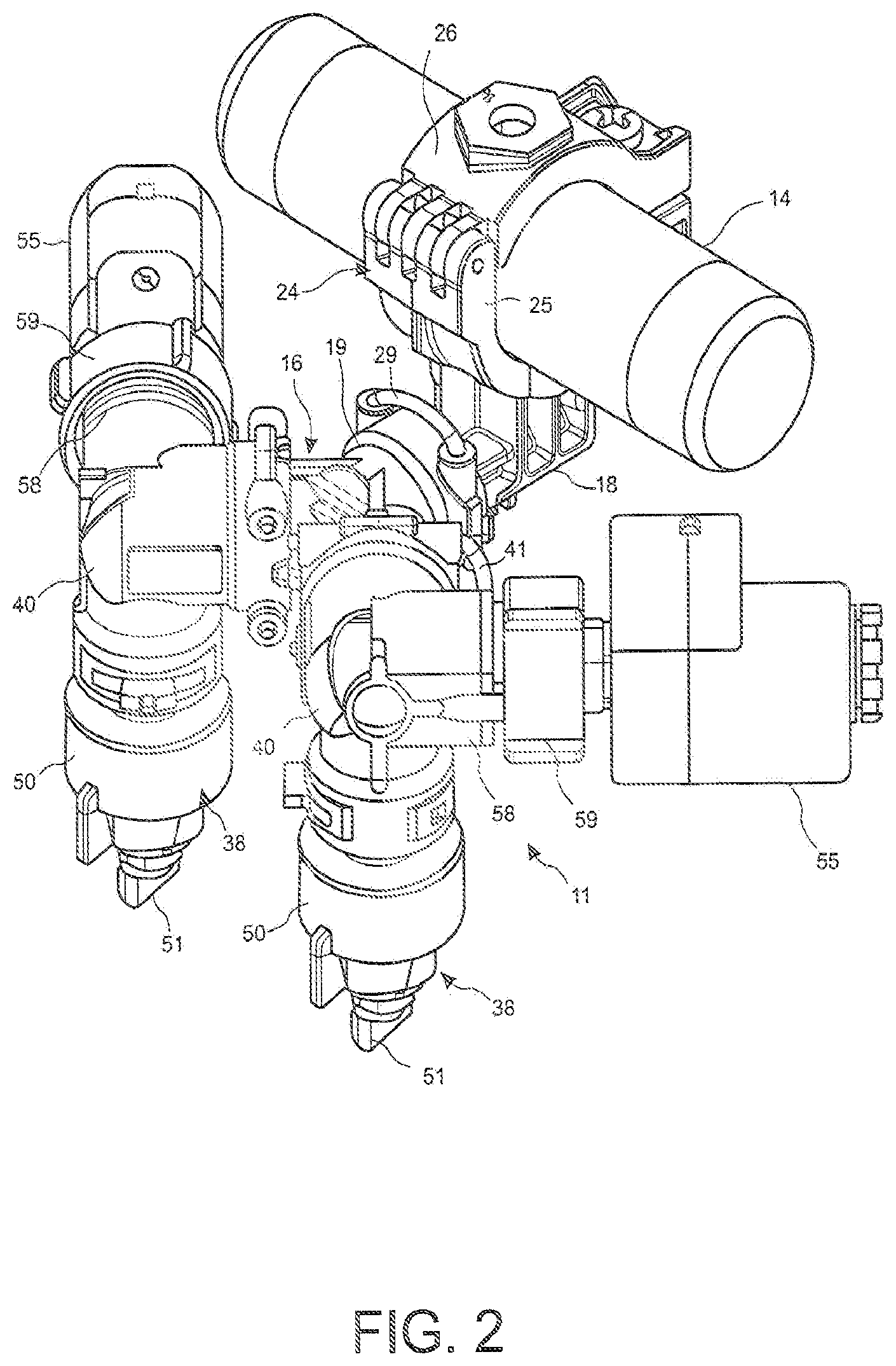 Patent US12616990 Figure 2 – Boom mounted spray nozzle assembly with compact multi spray nozzle design