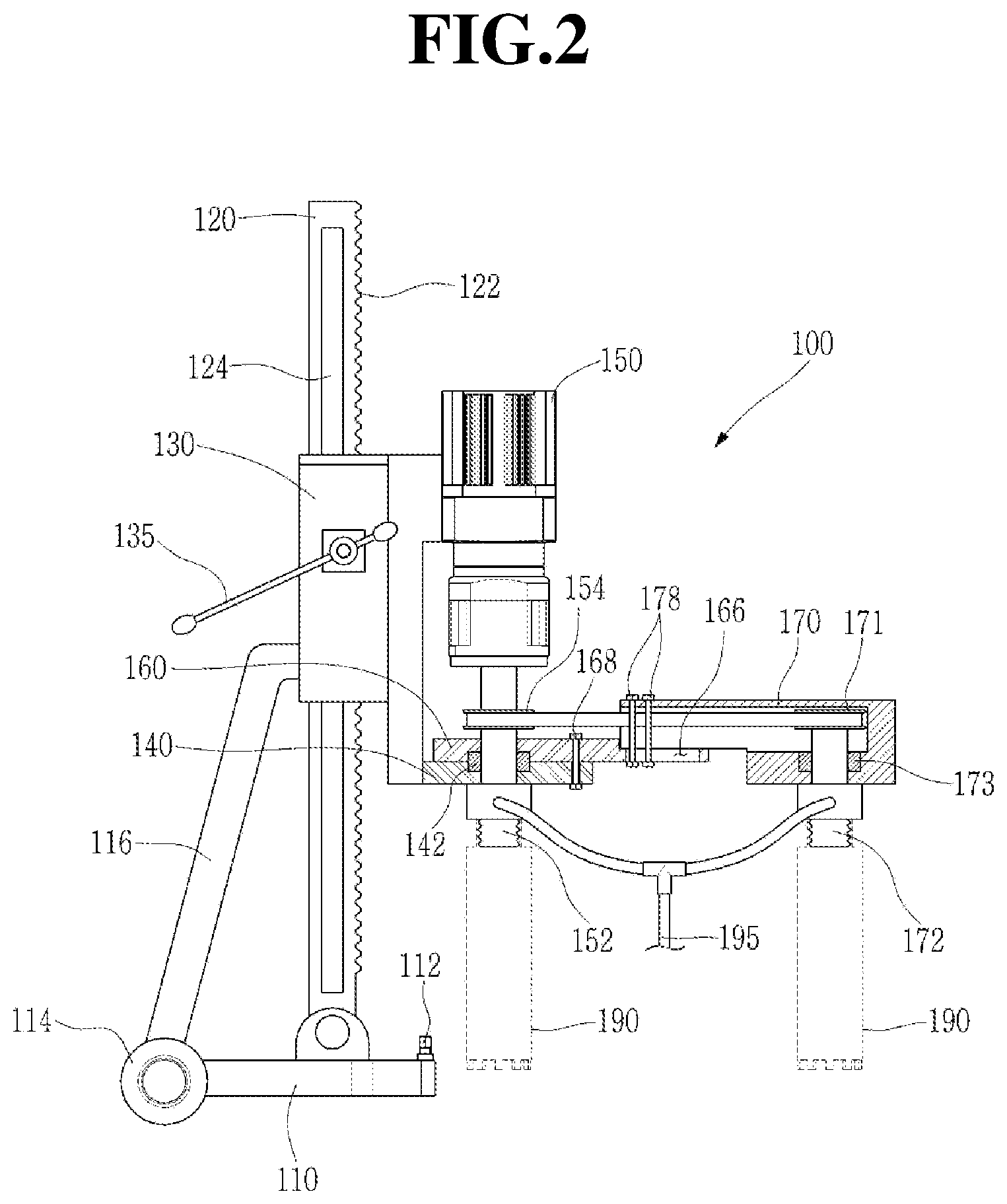 Patent US12617027 Figure 2 – Two-hole core drilling machine