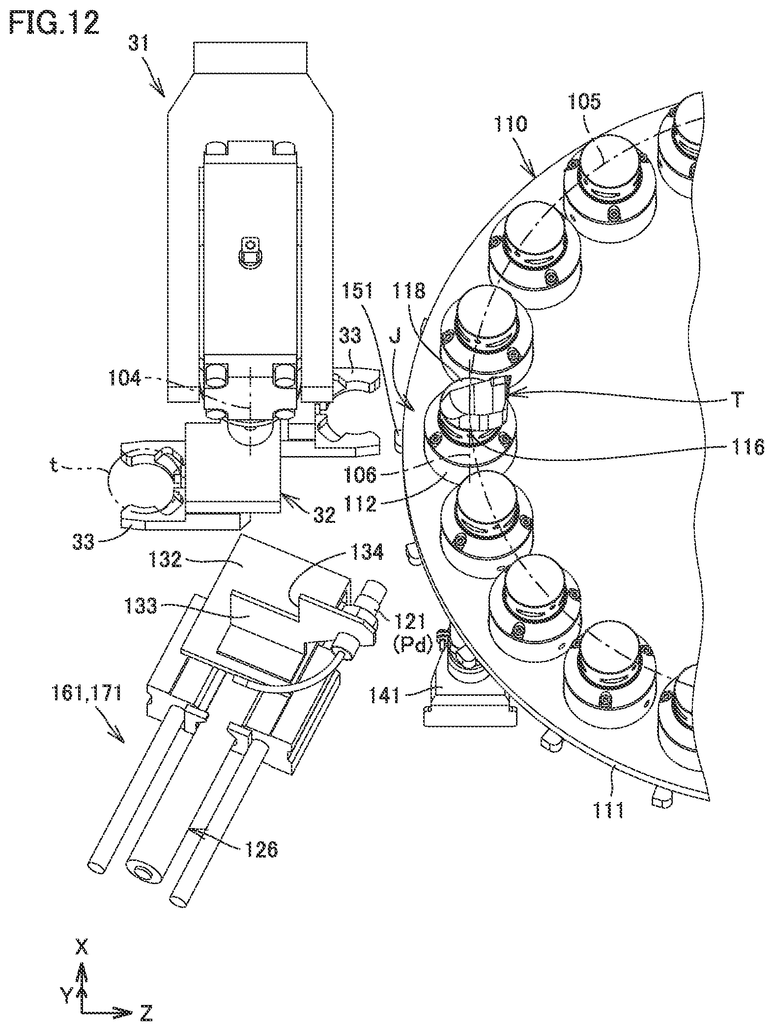 Patent US12617051 Figure 10 – Magazine and machine tool