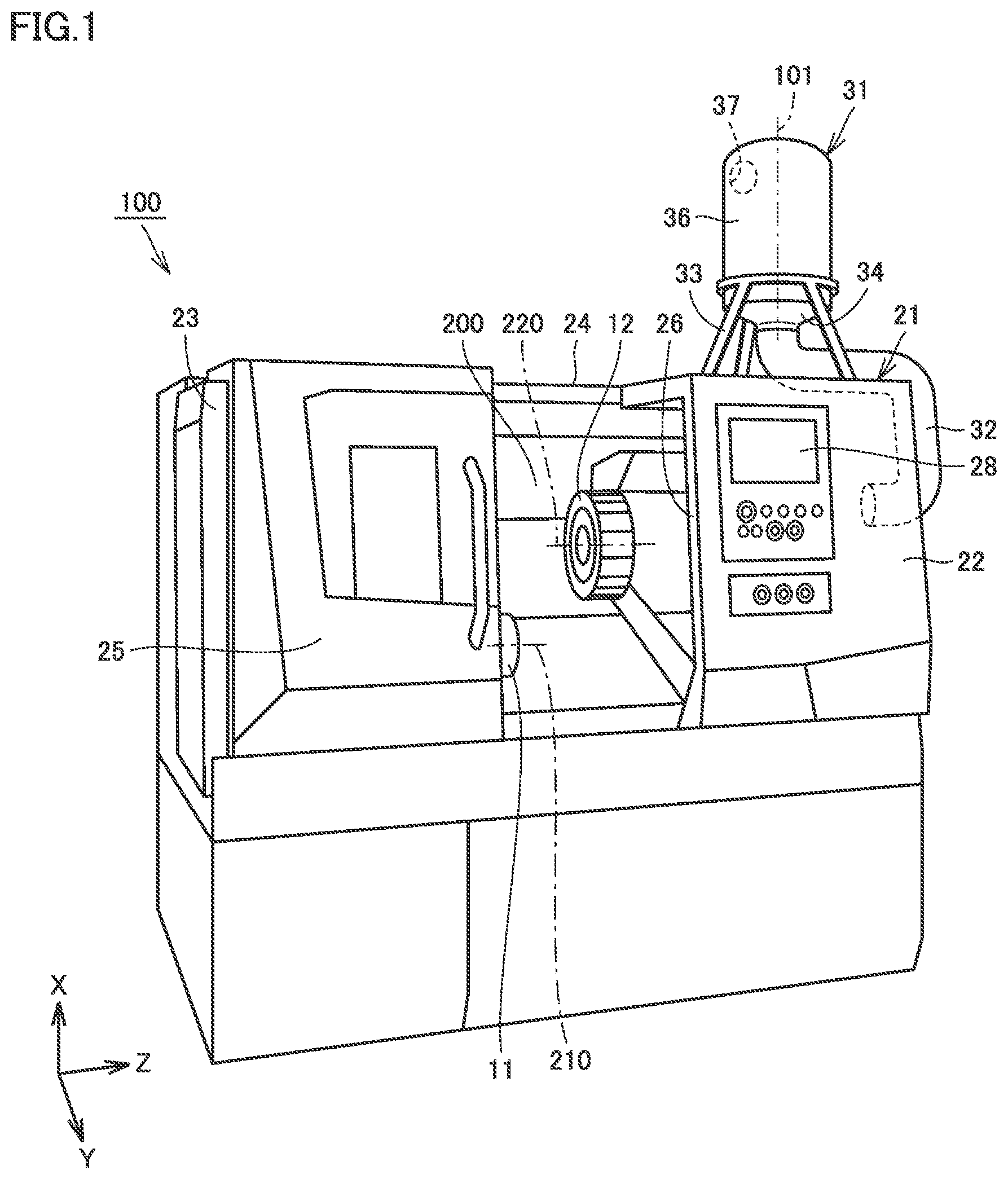 Patent US12617053 Figure 1 – Mist collector and machine tool