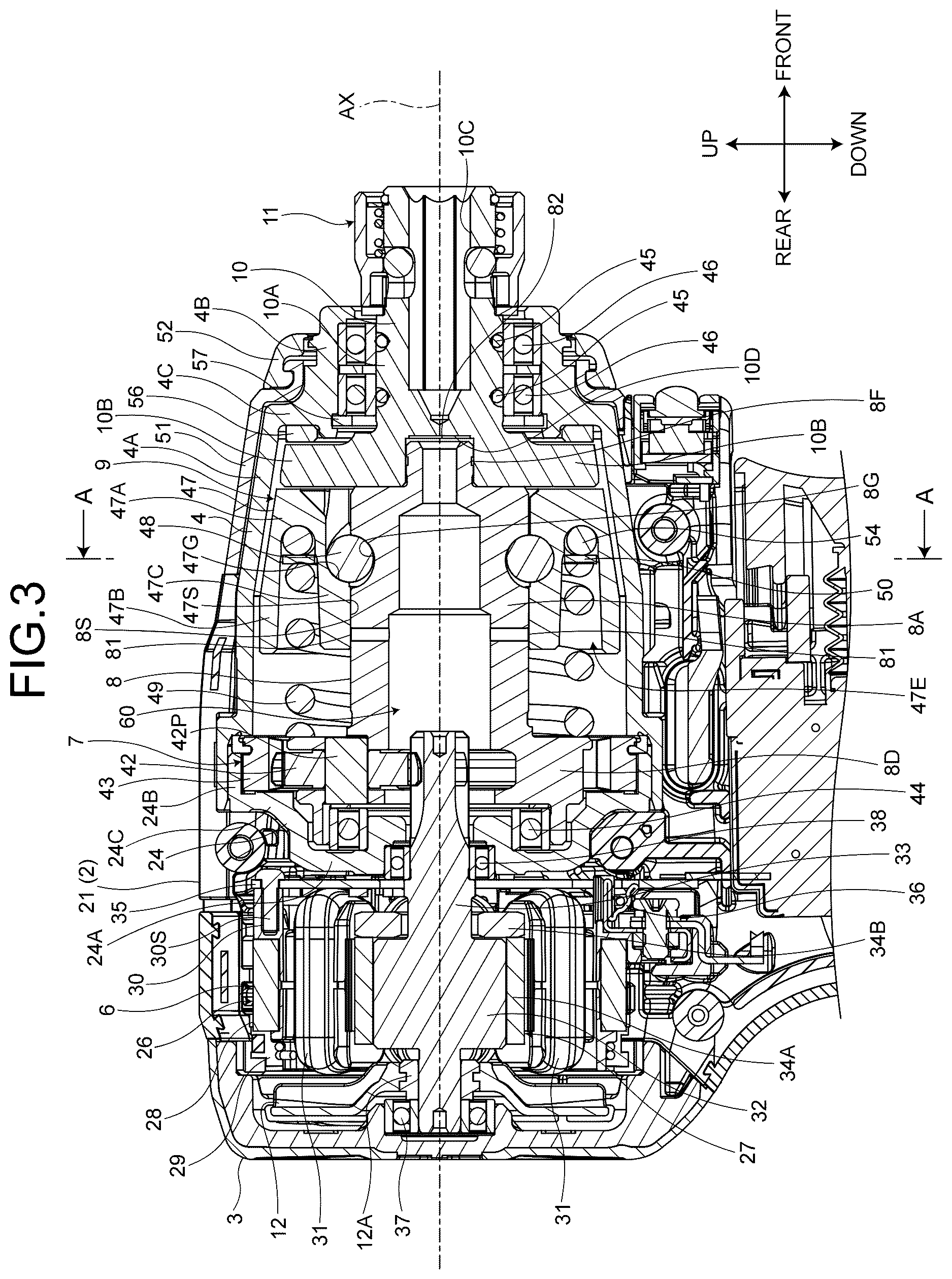 Patent US12617067 Figure 3 – Impact tool, spindle, and spindle manufacturing method