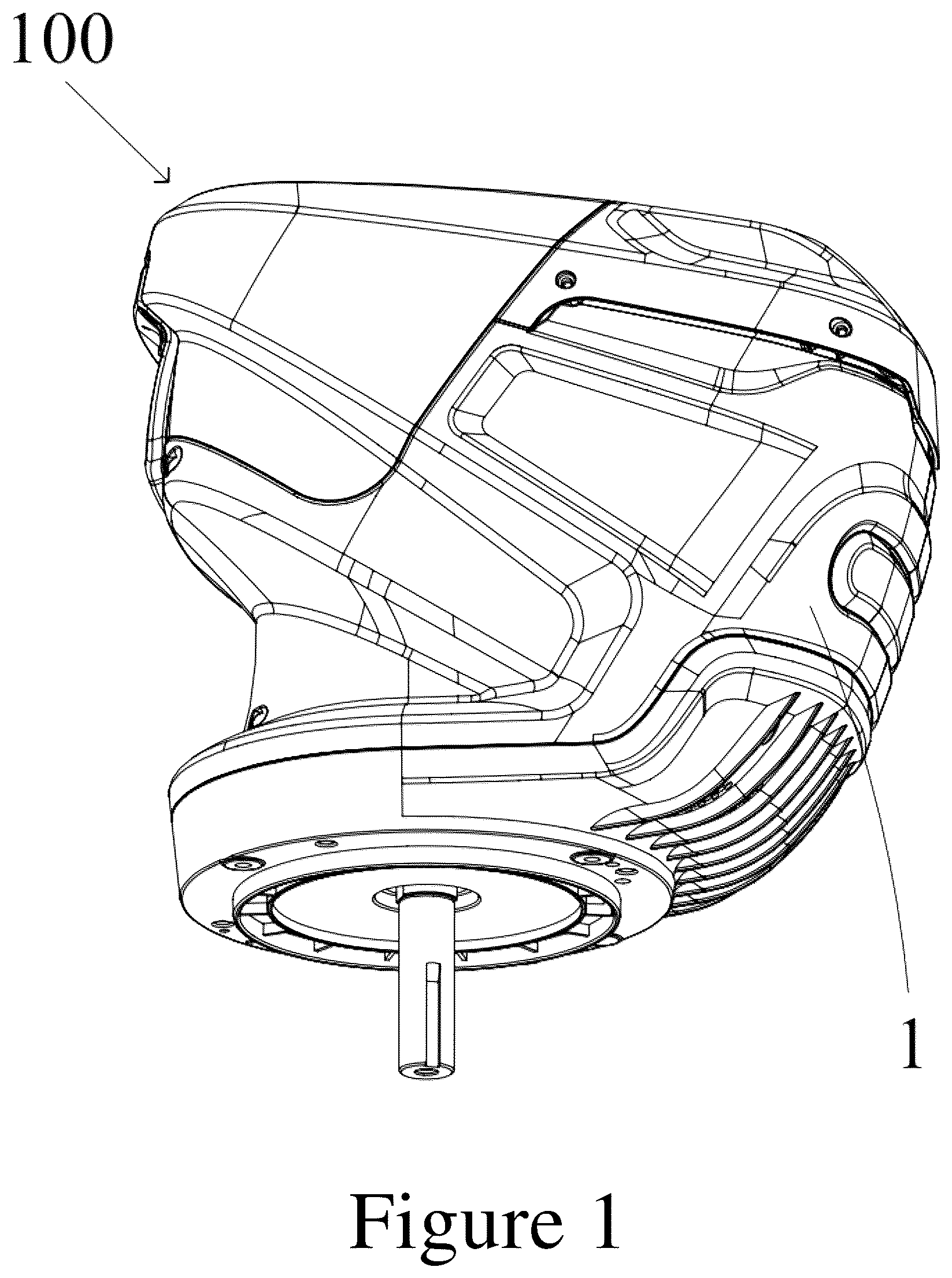 Patent US12617069 Figure 1 – Flip cover locking device and power head