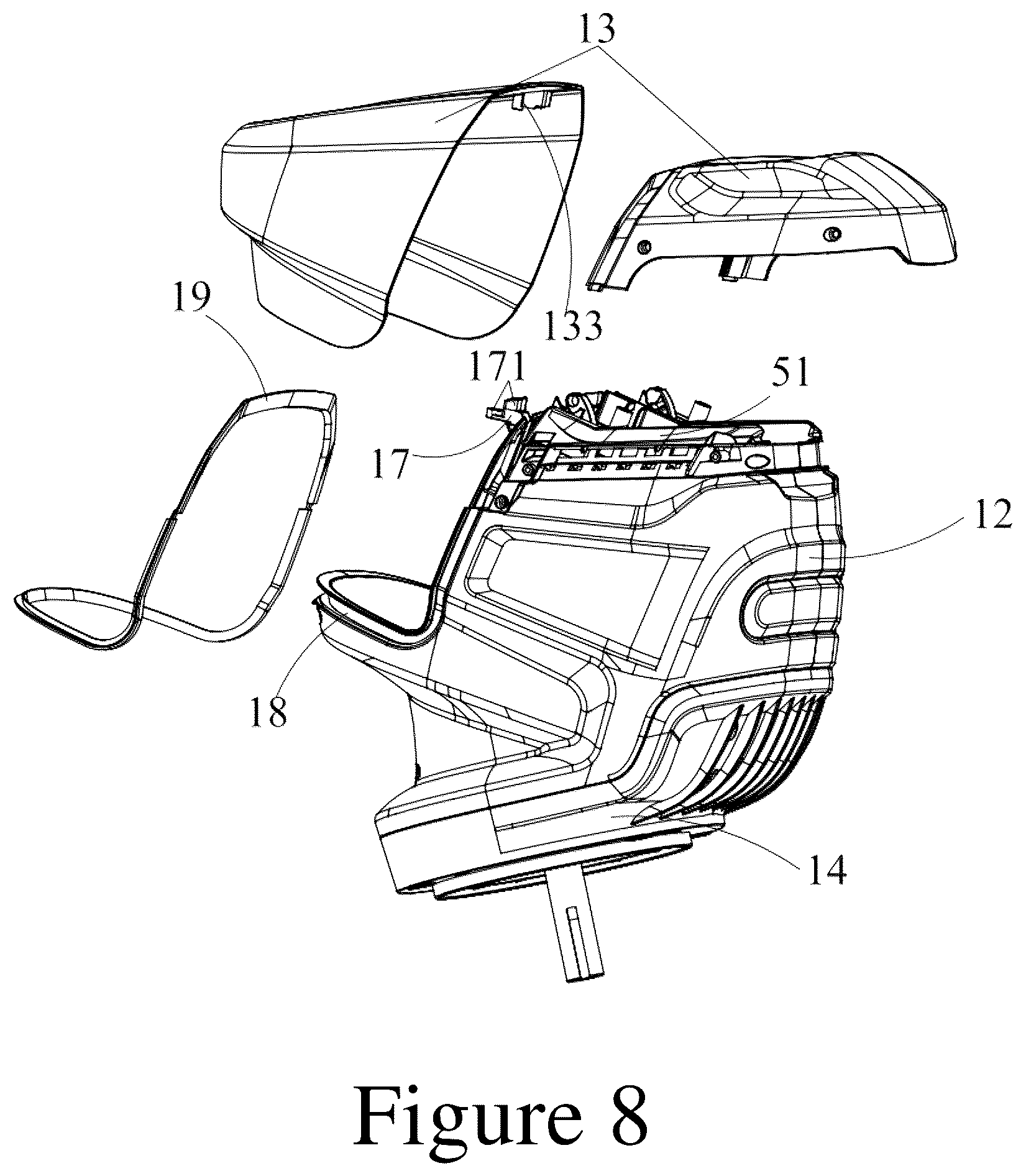 Patent US12617069 Figure 8 – Flip cover locking device and power head