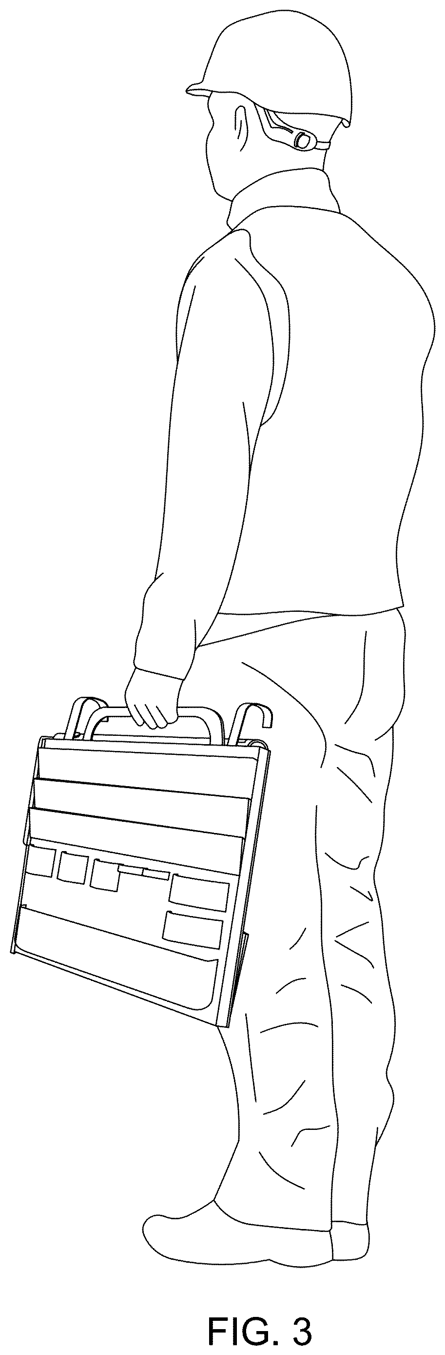 Patent US12617072 Figure 3 – Integrated drywall finishing tool organizer with cleaning system