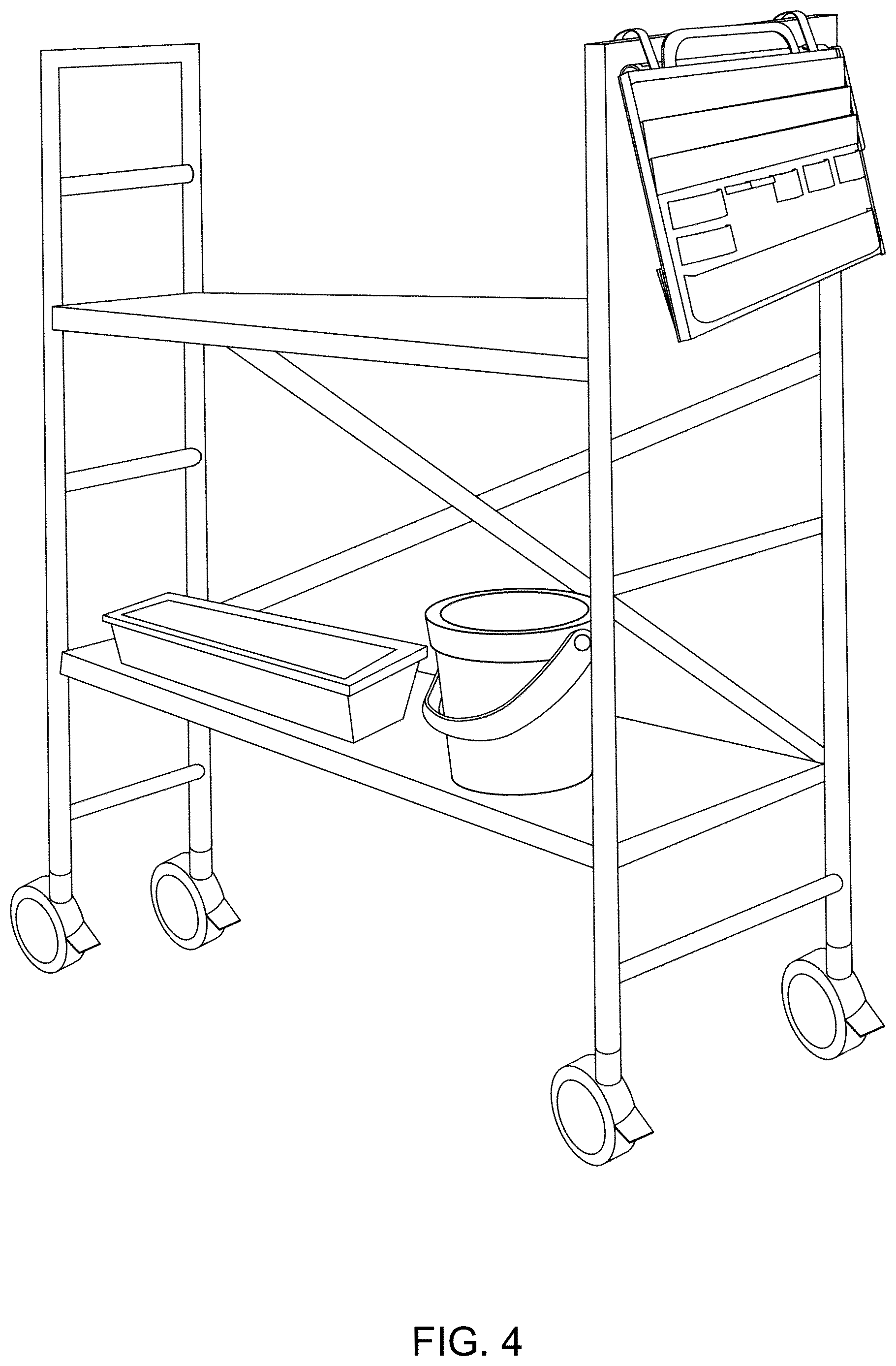 Patent US12617072 Figure 4 – Integrated drywall finishing tool organizer with cleaning system