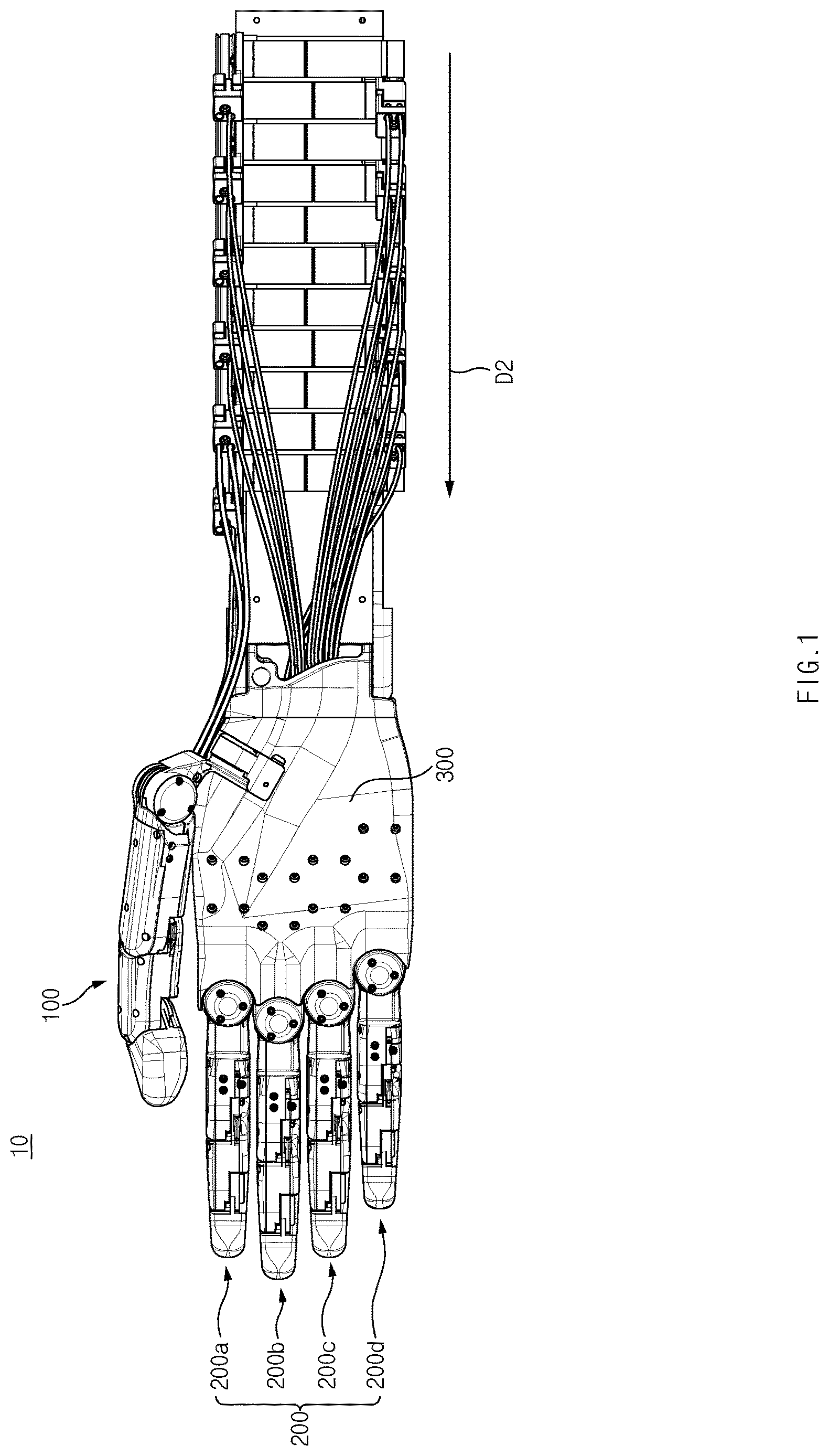Patent US12617106 Figure 1 – Robot hand module