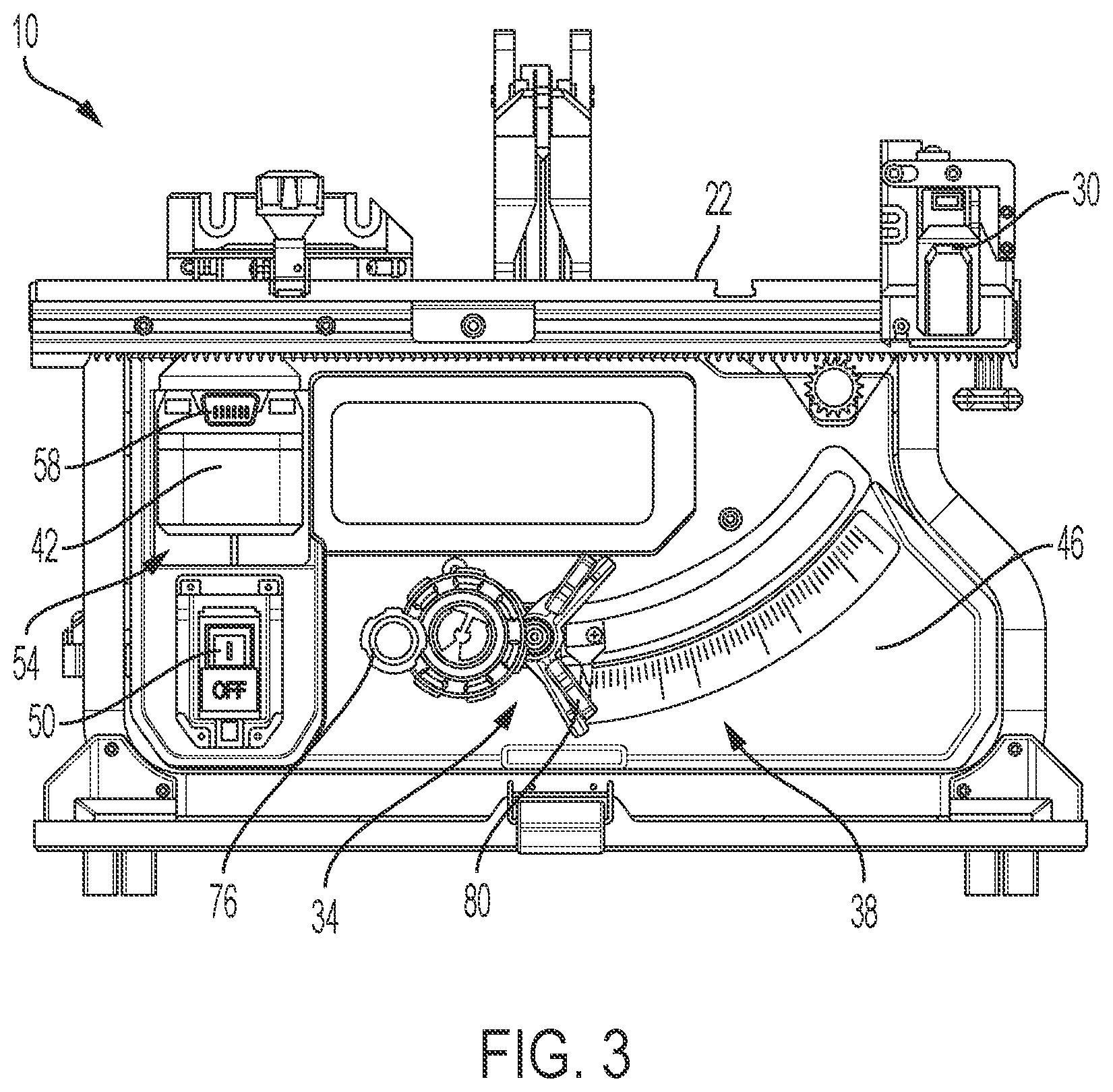 Patent US12617116 Figure 3 – Table saw including storage mount for blade guard assembly