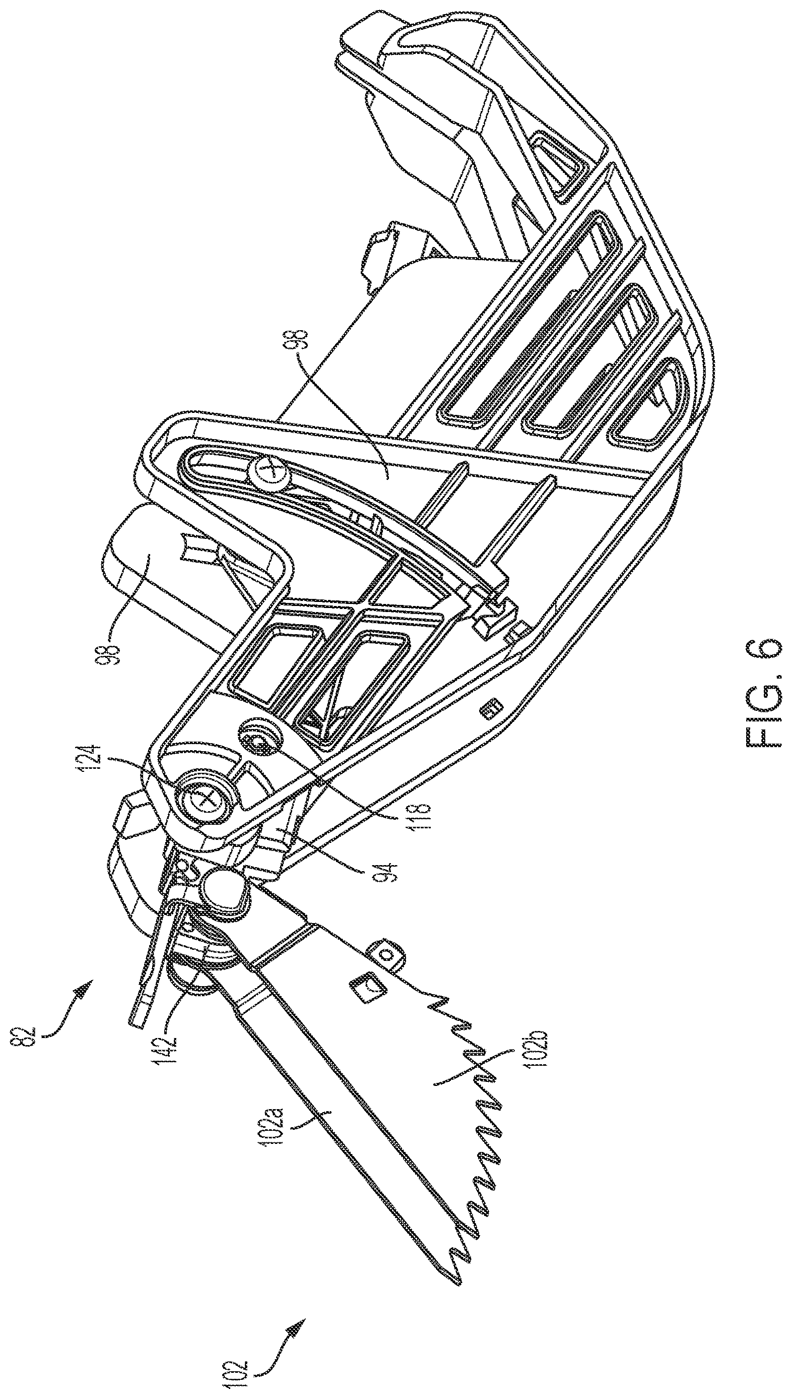 Patent US12617116 Figure 6 – Table saw including storage mount for blade guard assembly