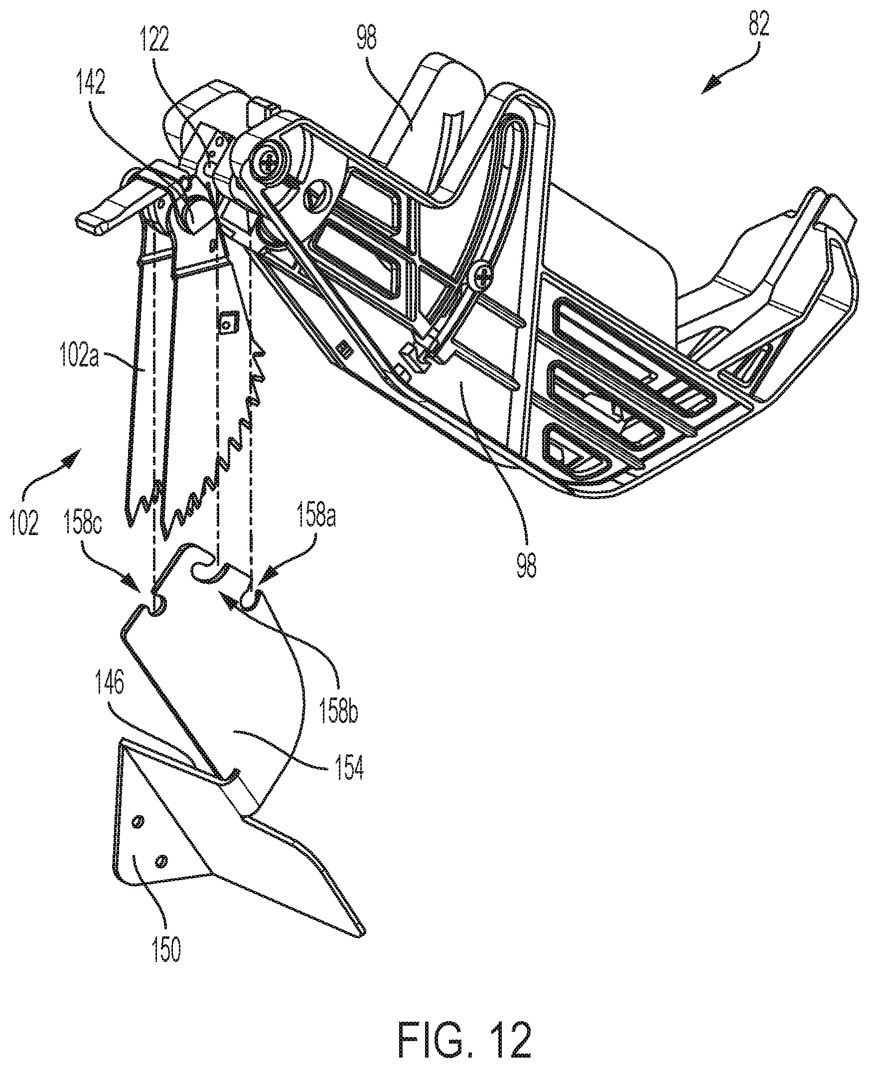 Patent US12617116 Figure 12 – Table saw including storage mount for blade guard assembly