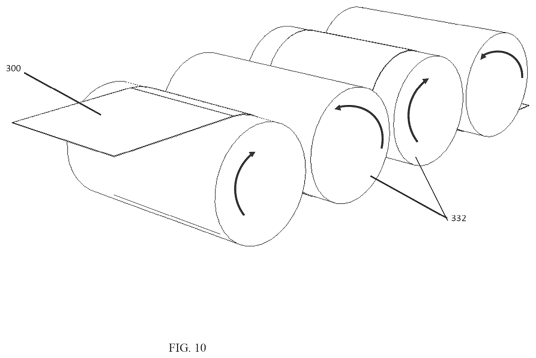 Patent US12617131 Figure 10 – Continuous roll molding system and method; frangible cap strip and method of making using continuous roll molding