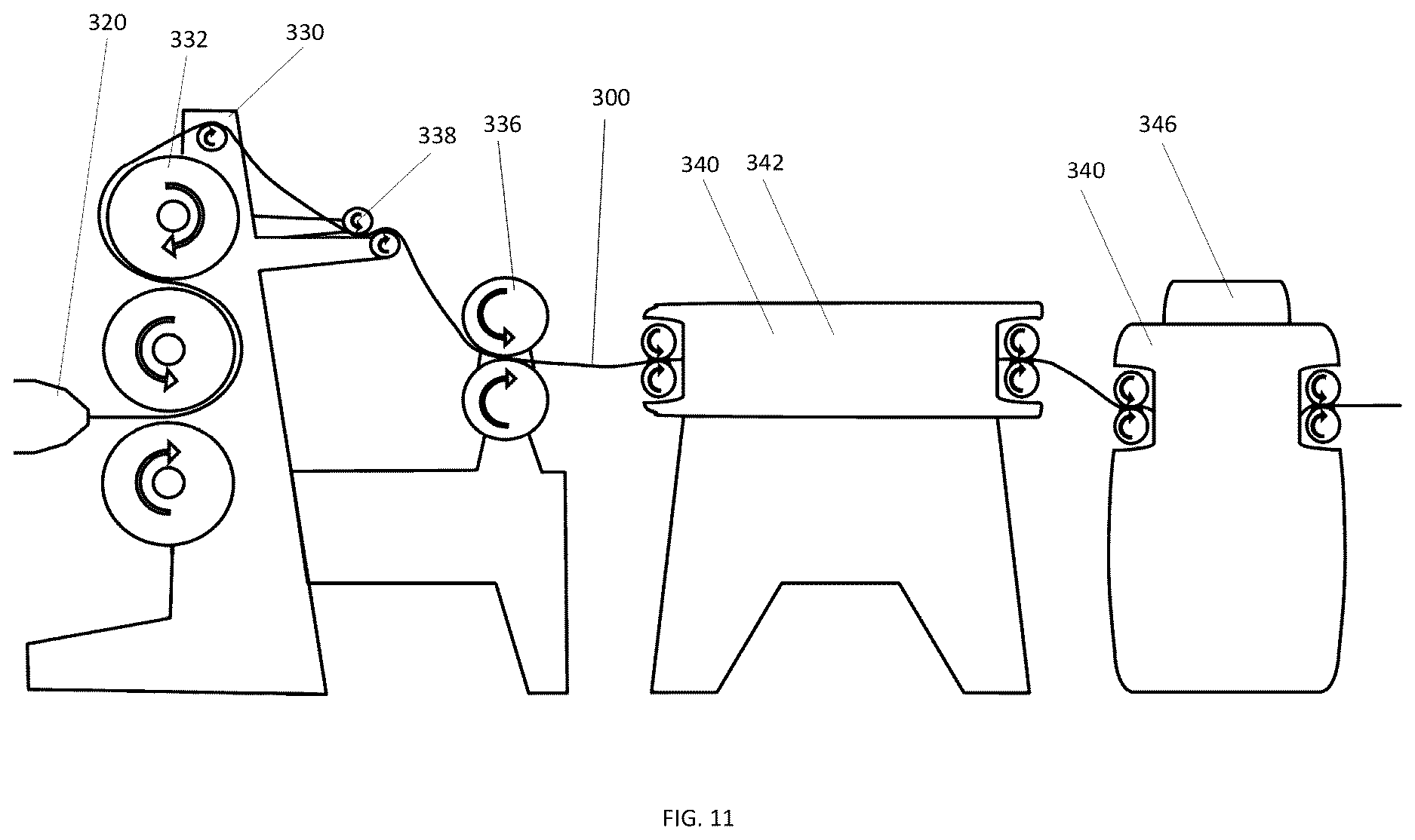 Patent US12617131 Figure 11 – Continuous roll molding system and method; frangible cap strip and method of making using continuous roll molding