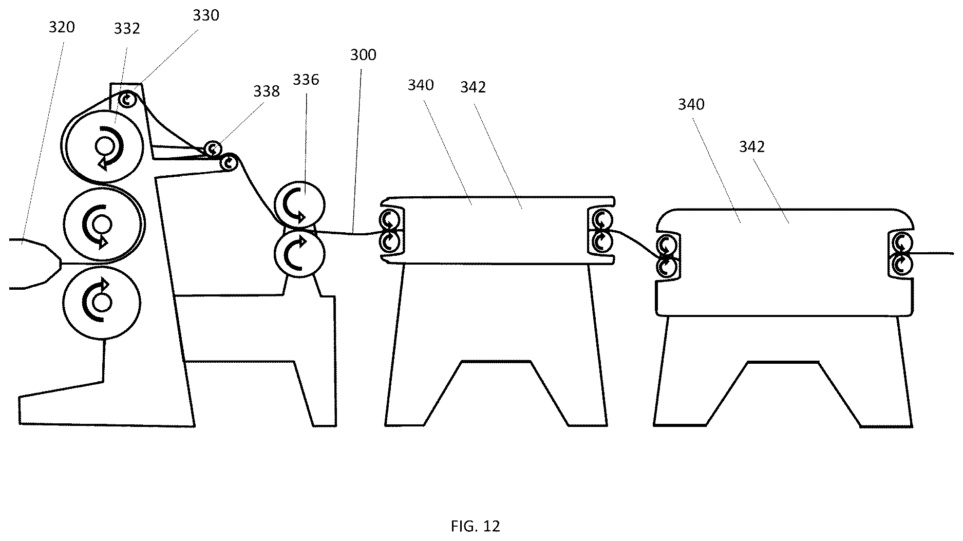 Patent US12617131 Figure 12 – Continuous roll molding system and method; frangible cap strip and method of making using continuous roll molding