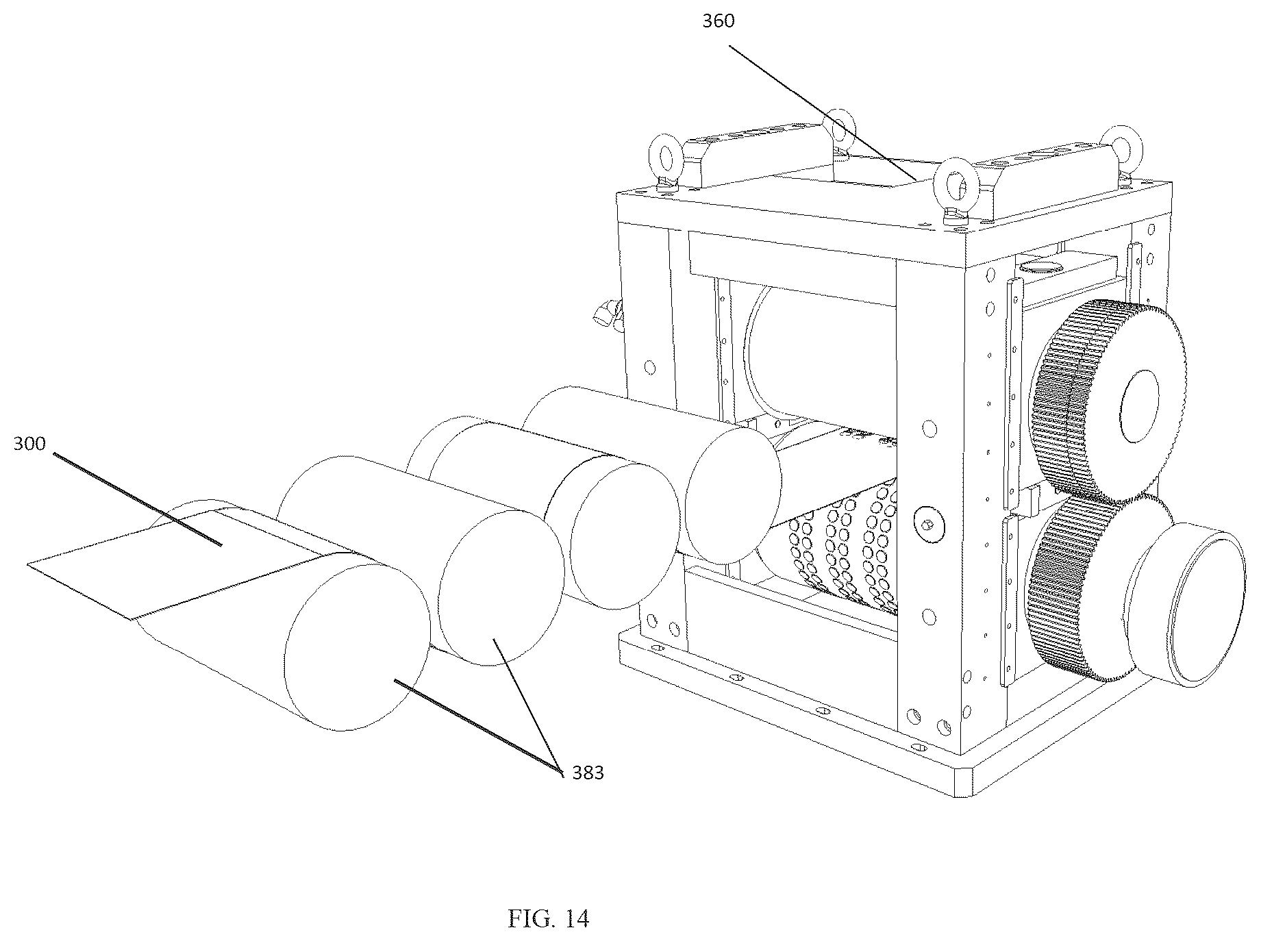 Patent US12617131 Figure 14 – Continuous roll molding system and method; frangible cap strip and method of making using continuous roll molding