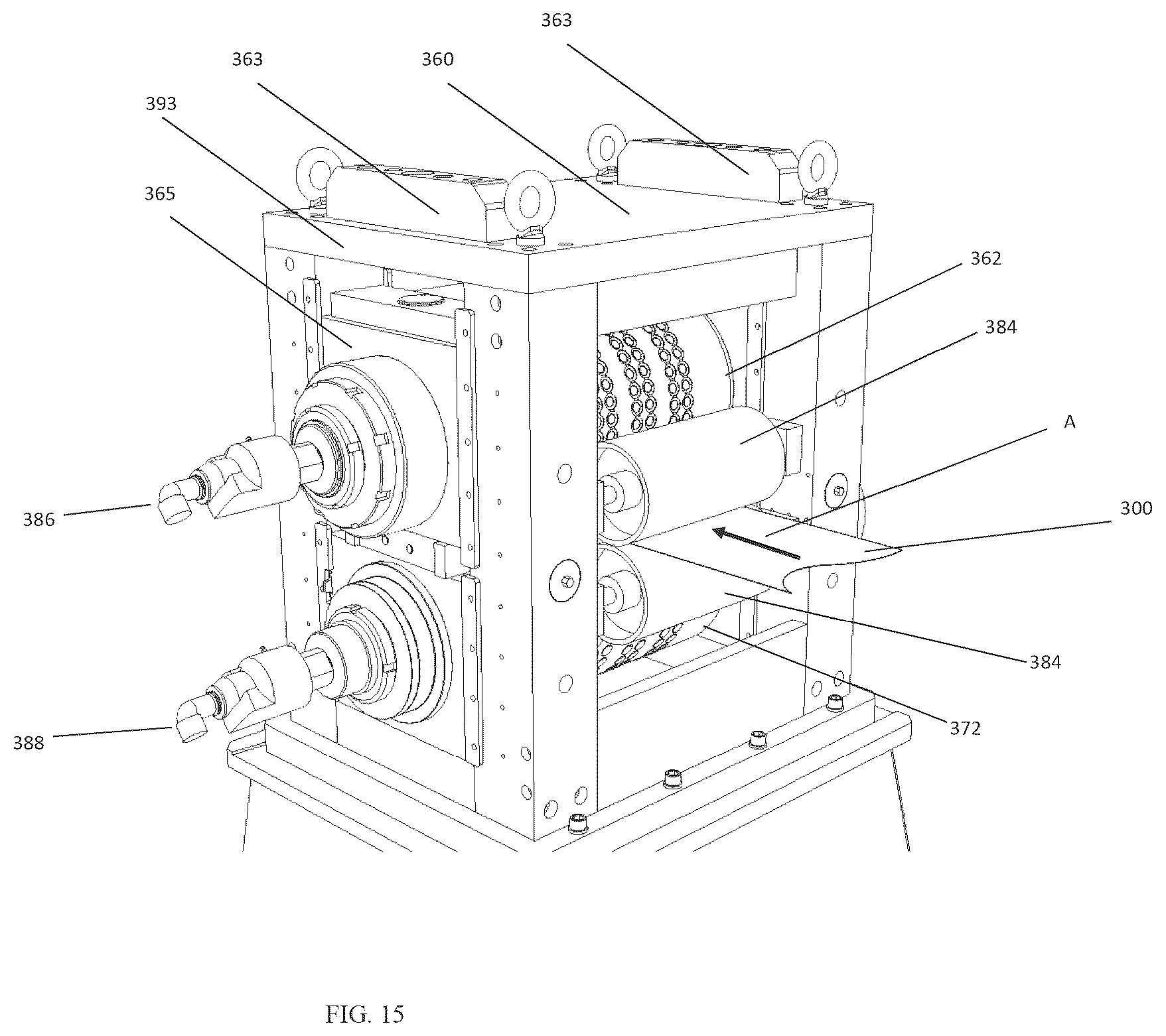 Patent US12617131 Figure 15 – Continuous roll molding system and method; frangible cap strip and method of making using continuous roll molding