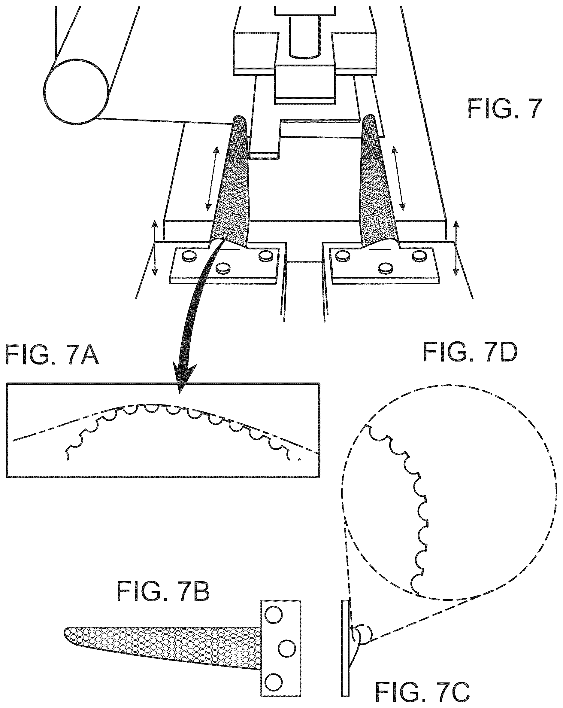 Patent US12617144 Figure 7 – Pin designs for high COF polymer membranes or separator membranes, membrane or separator tension measuring, and related methods