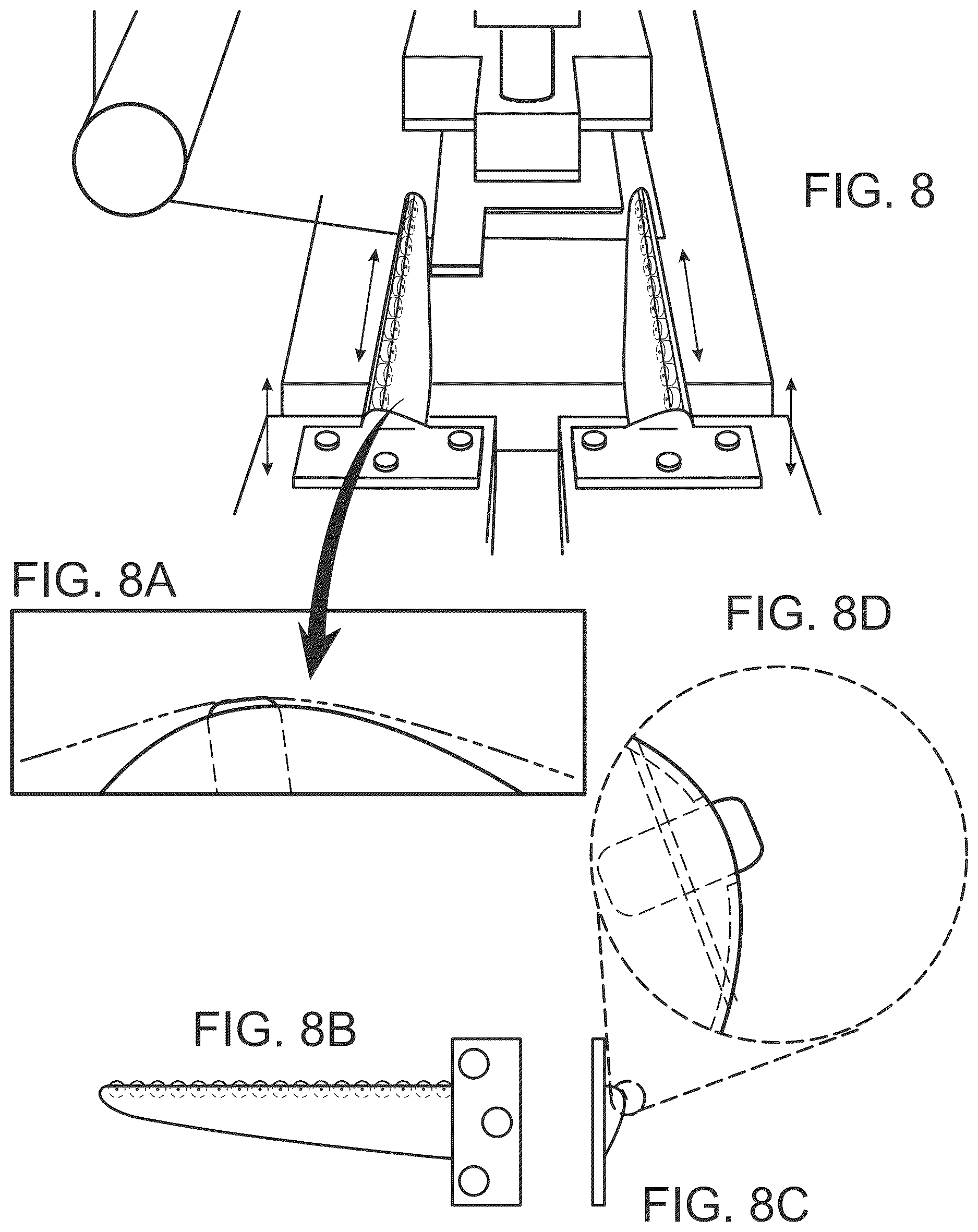 Patent US12617144 Figure 8 – Pin designs for high COF polymer membranes or separator membranes, membrane or separator tension measuring, and related methods