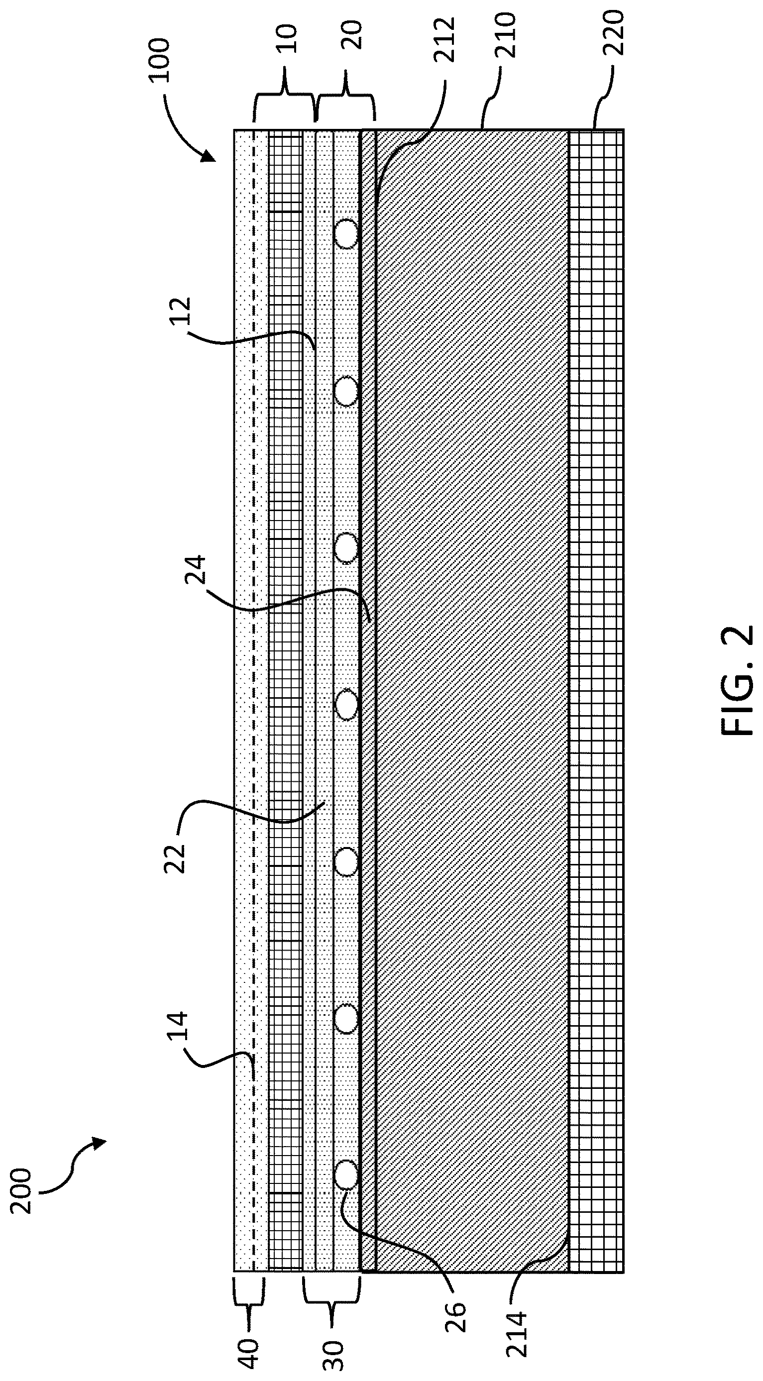 Patent US12617180 Figure 2 – Coated reinforced composite facer and insulation assembly including the same