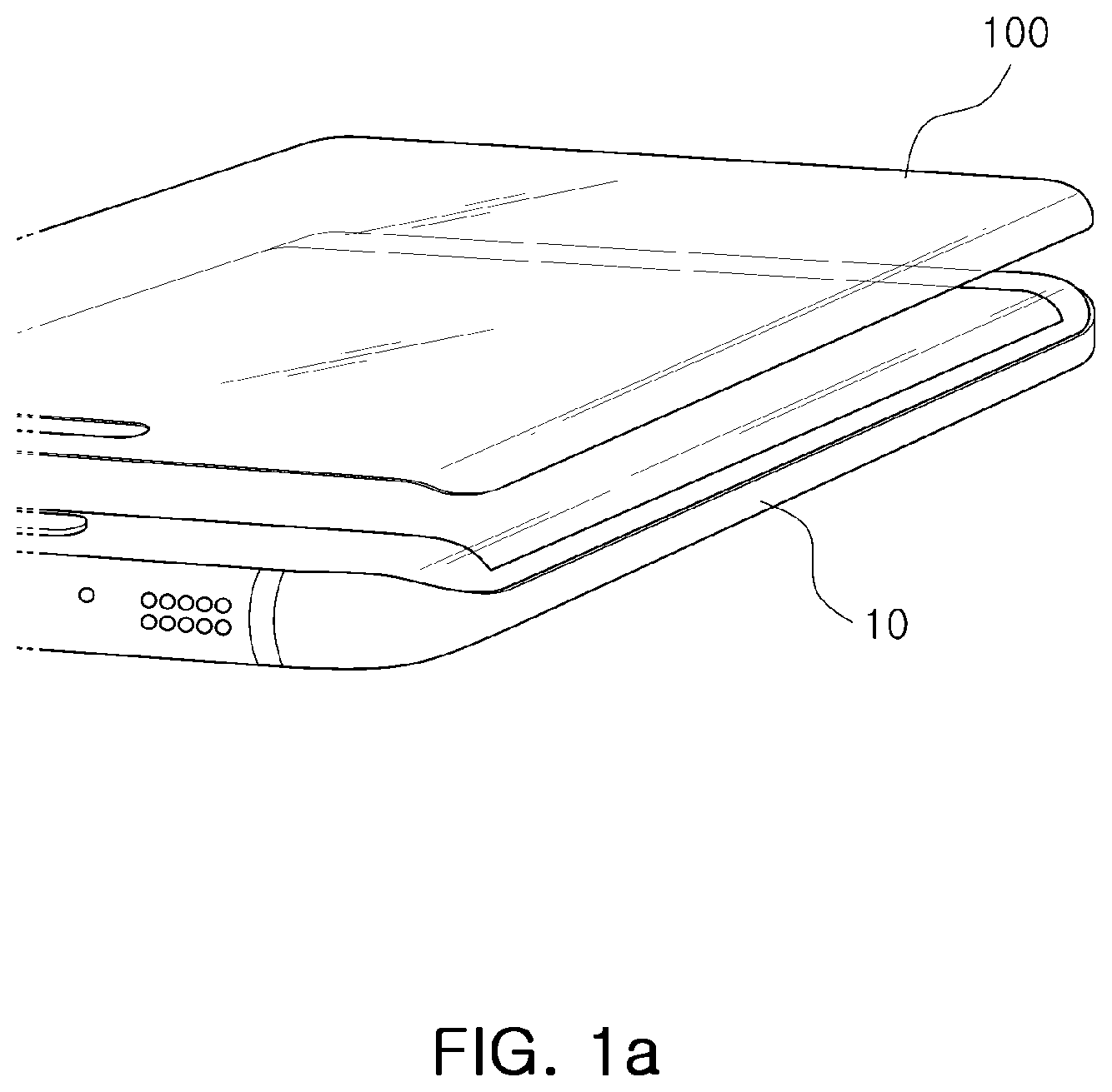 Patent US12617184 Figure 1 – Glass protective film for covering a curved surface of a portable display, device of adhering the glass protective films to the curved surface of the portable display, and method of adhering the glass protective film to the curved surface using the device