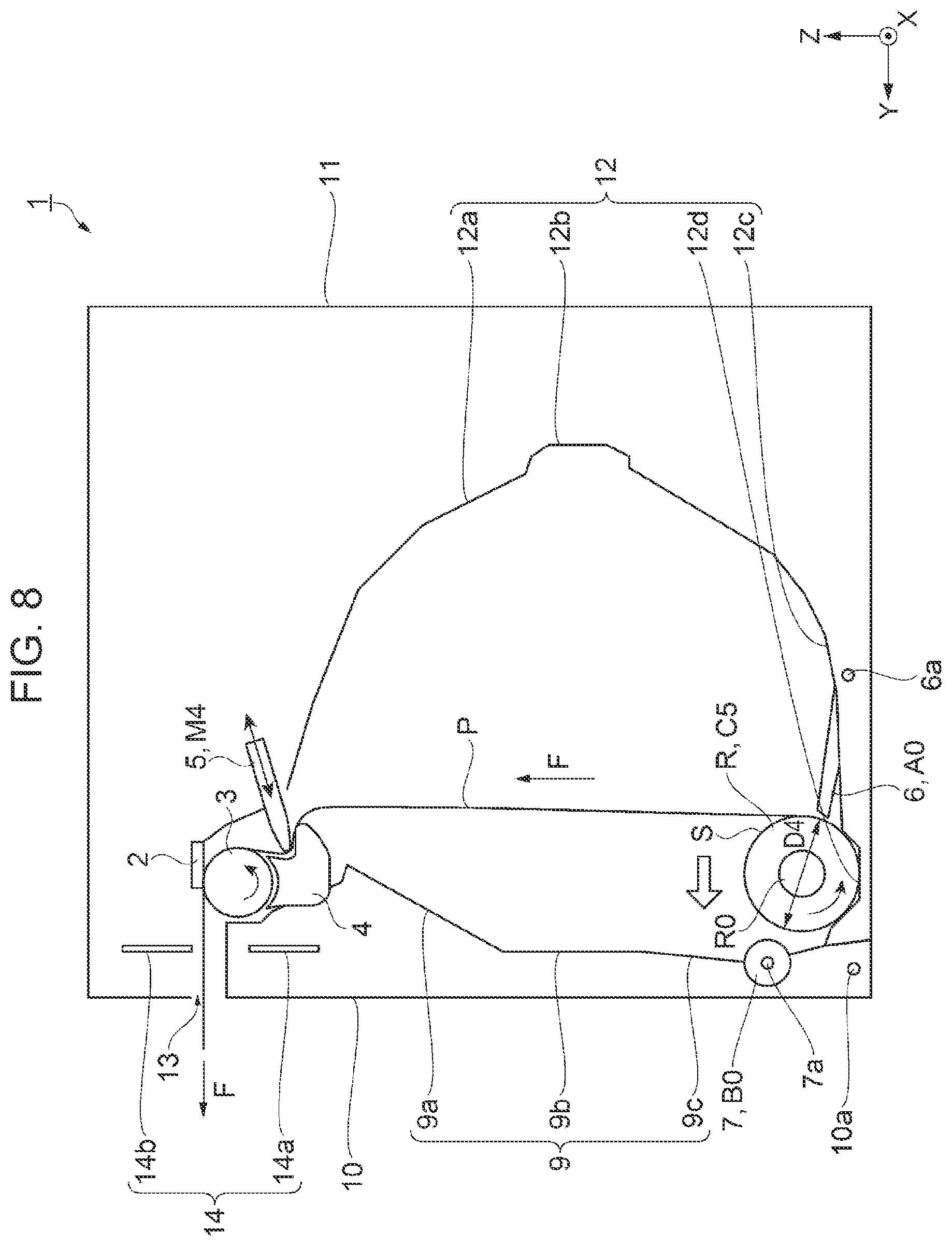 Patent US12617221 Figure 8 – Roll paper printer