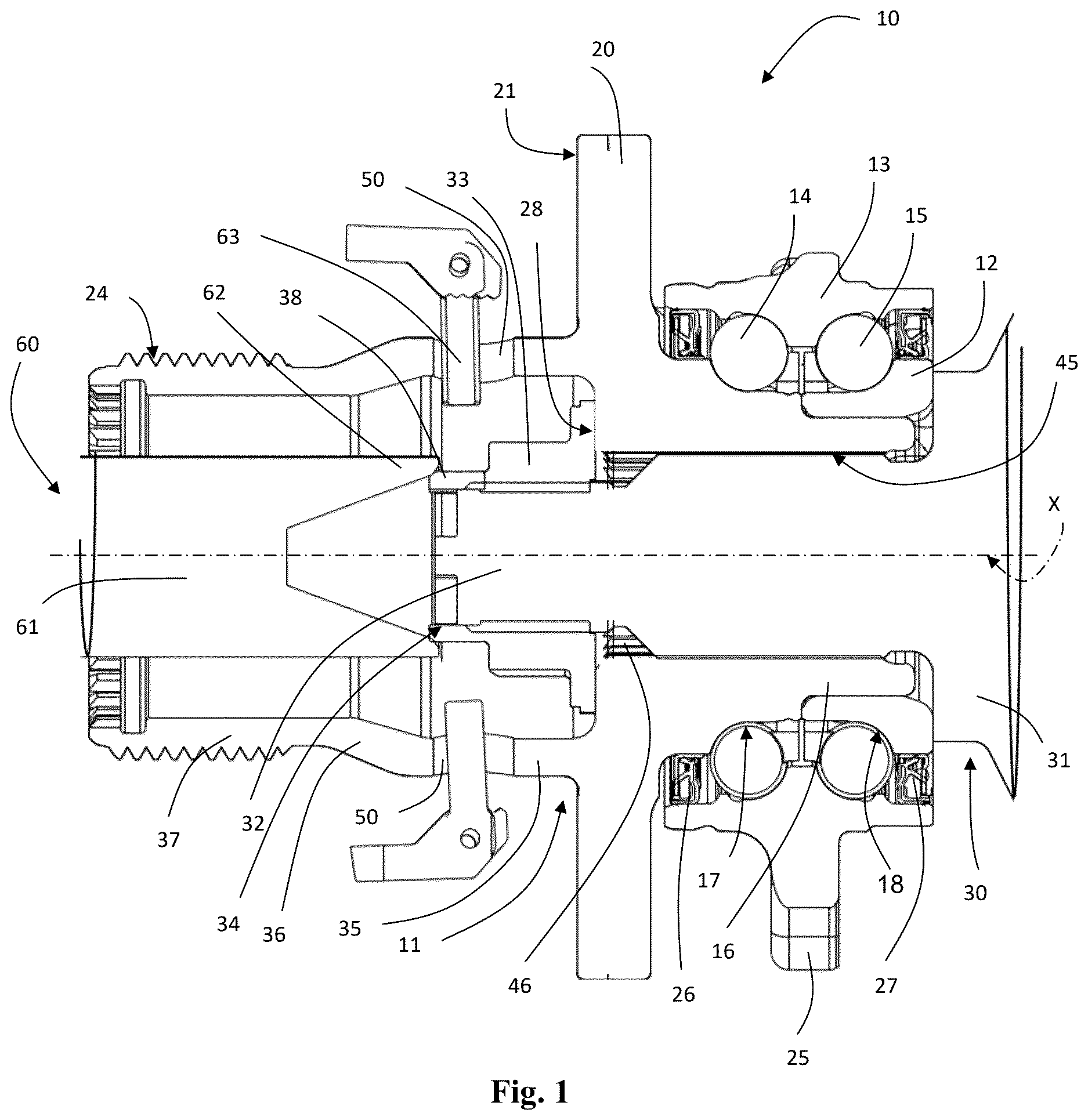Patent US12617230 — Integrated hub bearing unit — Figure 1