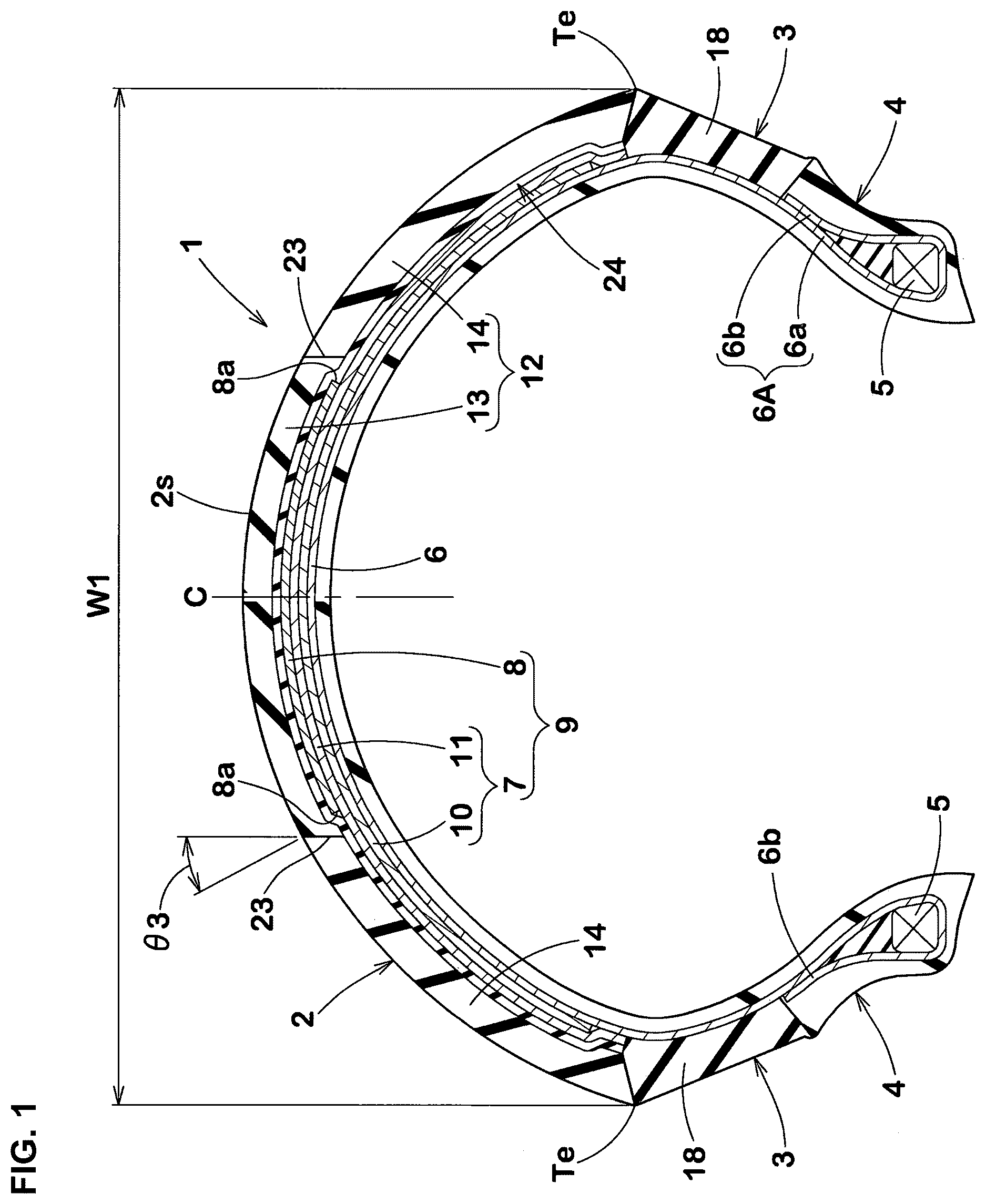 Patent US12617237 Figure 1 – Motorcycle tire