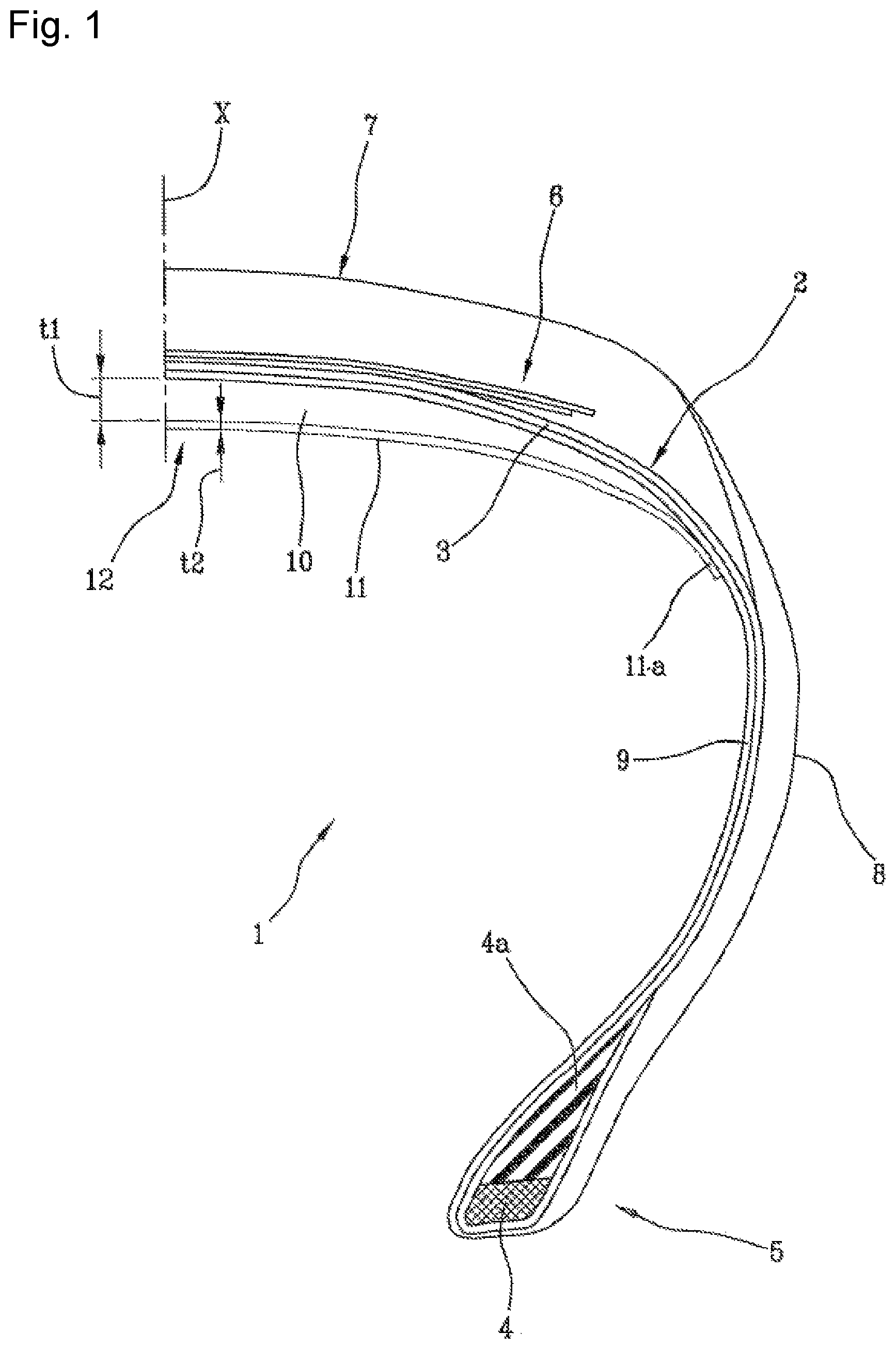 Patent US12617243 Figure 1 – Self-sealing tyre for vehicle wheels