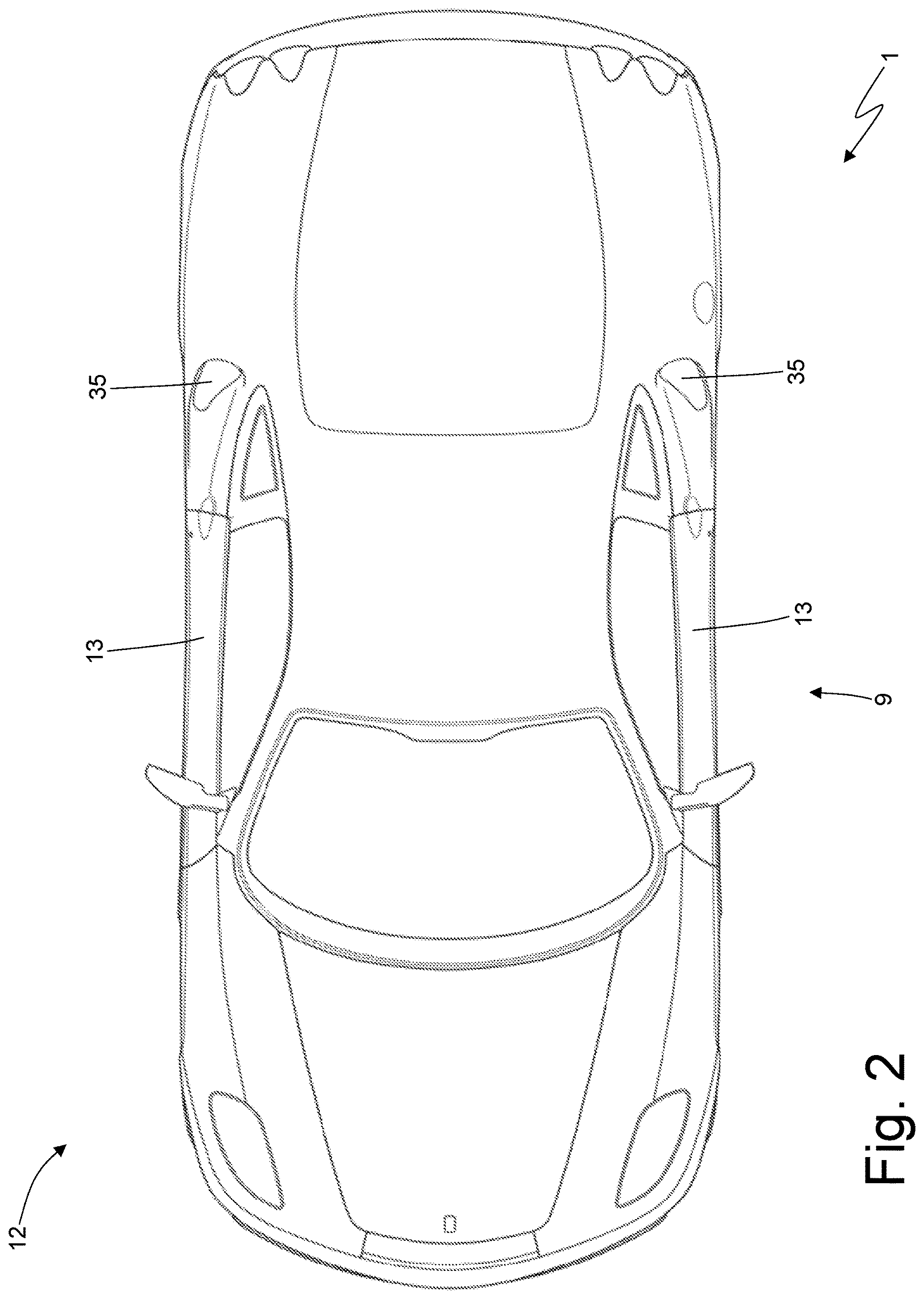 Patent US12617264 Figure 2 – Car provided with an internal combustion engine arranged with the drive shaft up